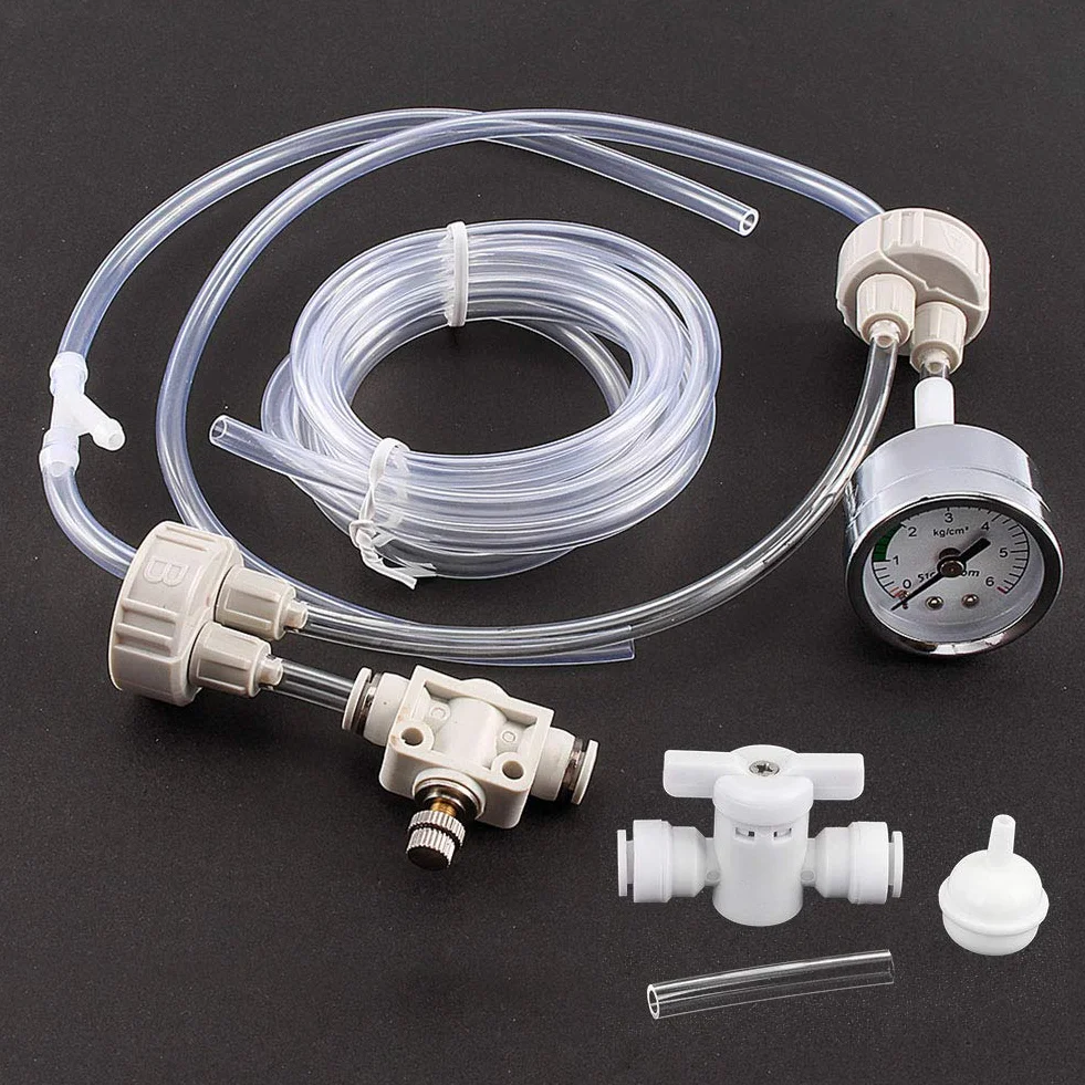 Zestaw do Akwarium CO2, Zestaw do Generatora CO2 z Manometrem, DIY Akwarium Obsadzone Zbiornikiem System CO2 Pro Tube Manometr Zestaw Zakrętek do Butelek