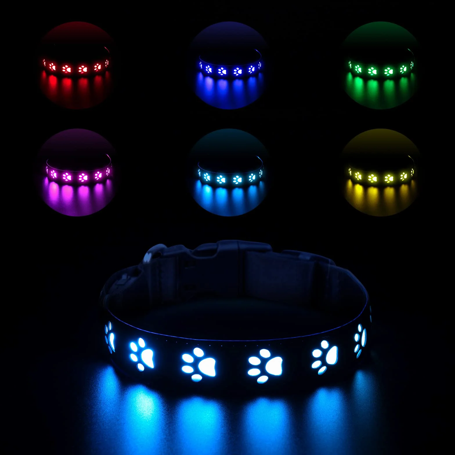 Świecąca obroża dla psa, ładowana przez USB obroża LED, wodoodporna obroża LED dla psa, 7 zmiany koloru, regulowana dla małych średnich i dużych psów (M)