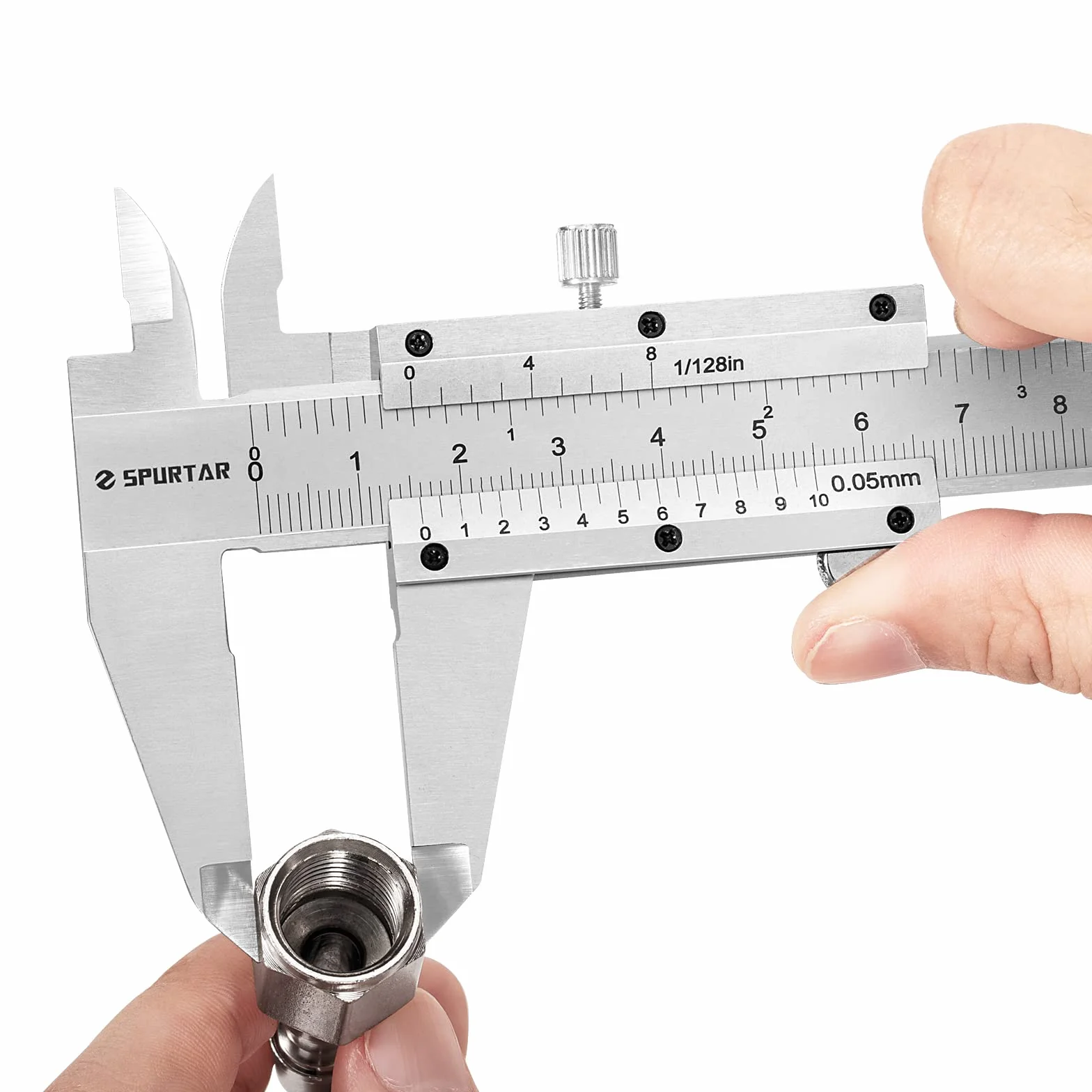 Spurtar Suwmiarka noniuszowa ze stali nierdzewnej 150 mm, wysoka precyzja suwmiarki tolerancja narzędzia pomiarowego 0,05 mm 1/128 cala do pomiaru głębokości średnicy - odczyt bez odblasków