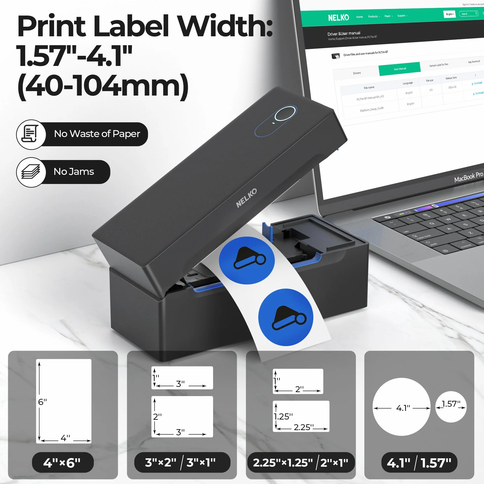 Nelko bezprzewodowa drukarka etykiet termiczna 4x6 cali Bluetooth kompatybilna Android iPhone Windows