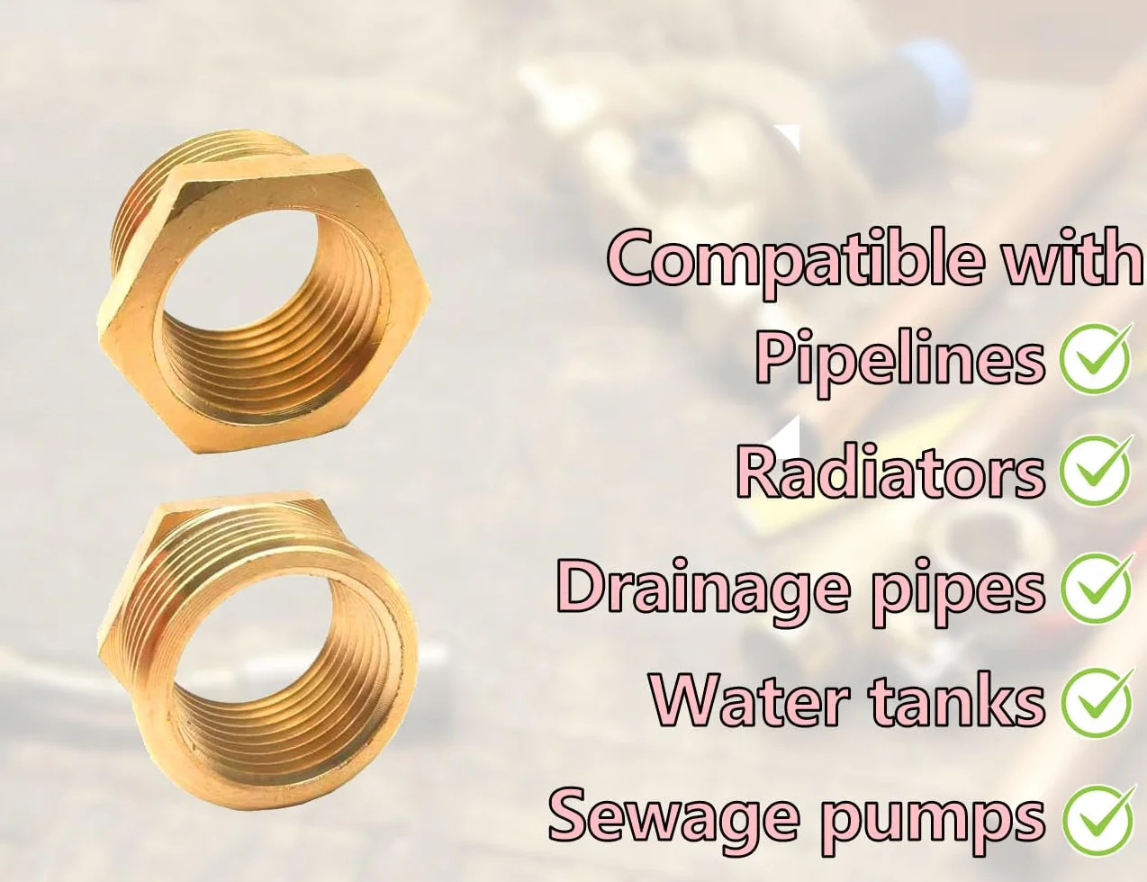 Zestaw 2 reduktorów 3/4 do 1/2, mosiężny adapter złączki redukcyjnej, gwint redukcyjny 3/4 cala × gwint wewnętrzny 1/2 cala (18 mm)