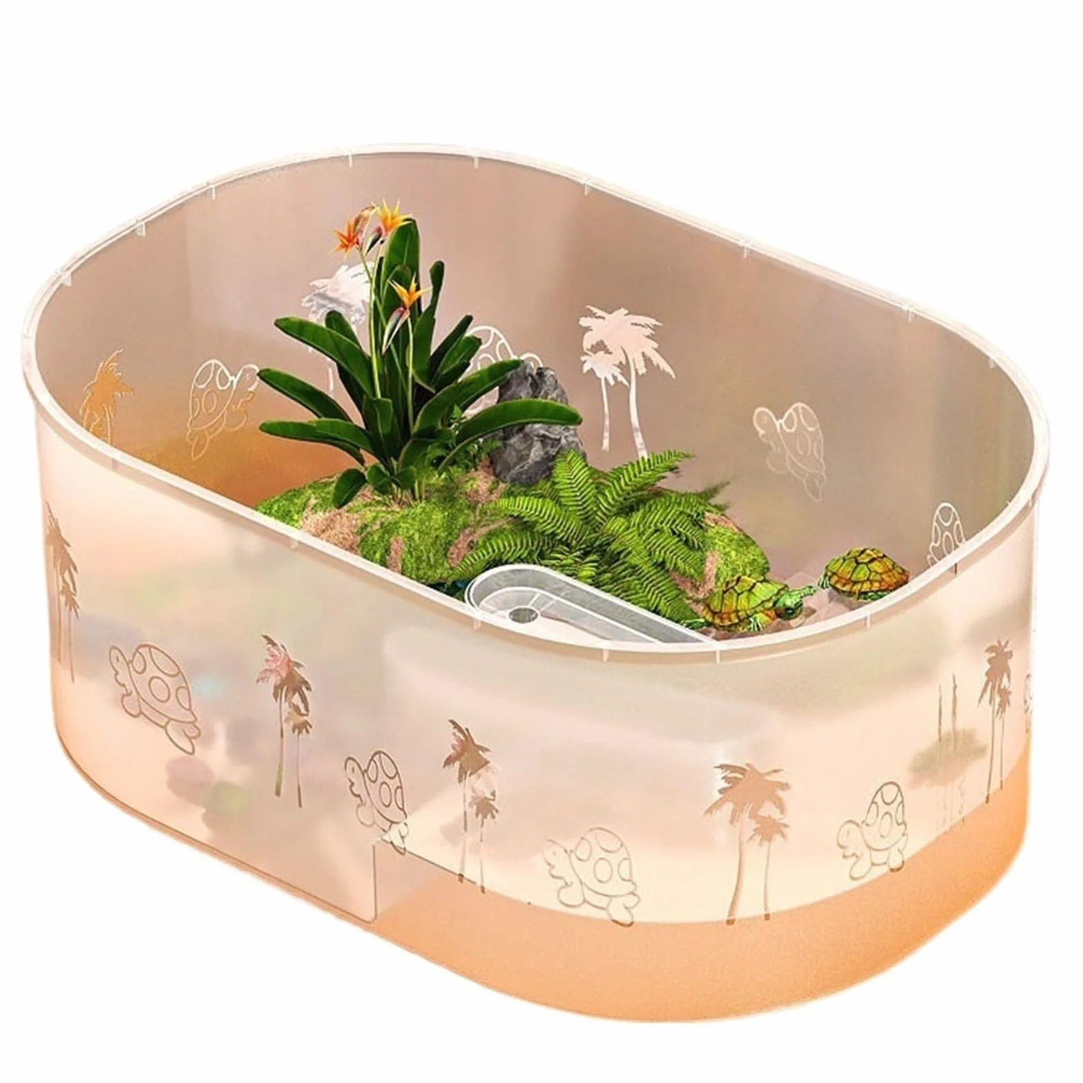 Siedlisko terrarium Zbiornik dla żółwi ze zbiornikiem do karmienia na platformie suszącej użytku domowego Terrarium akwariowe(XL)