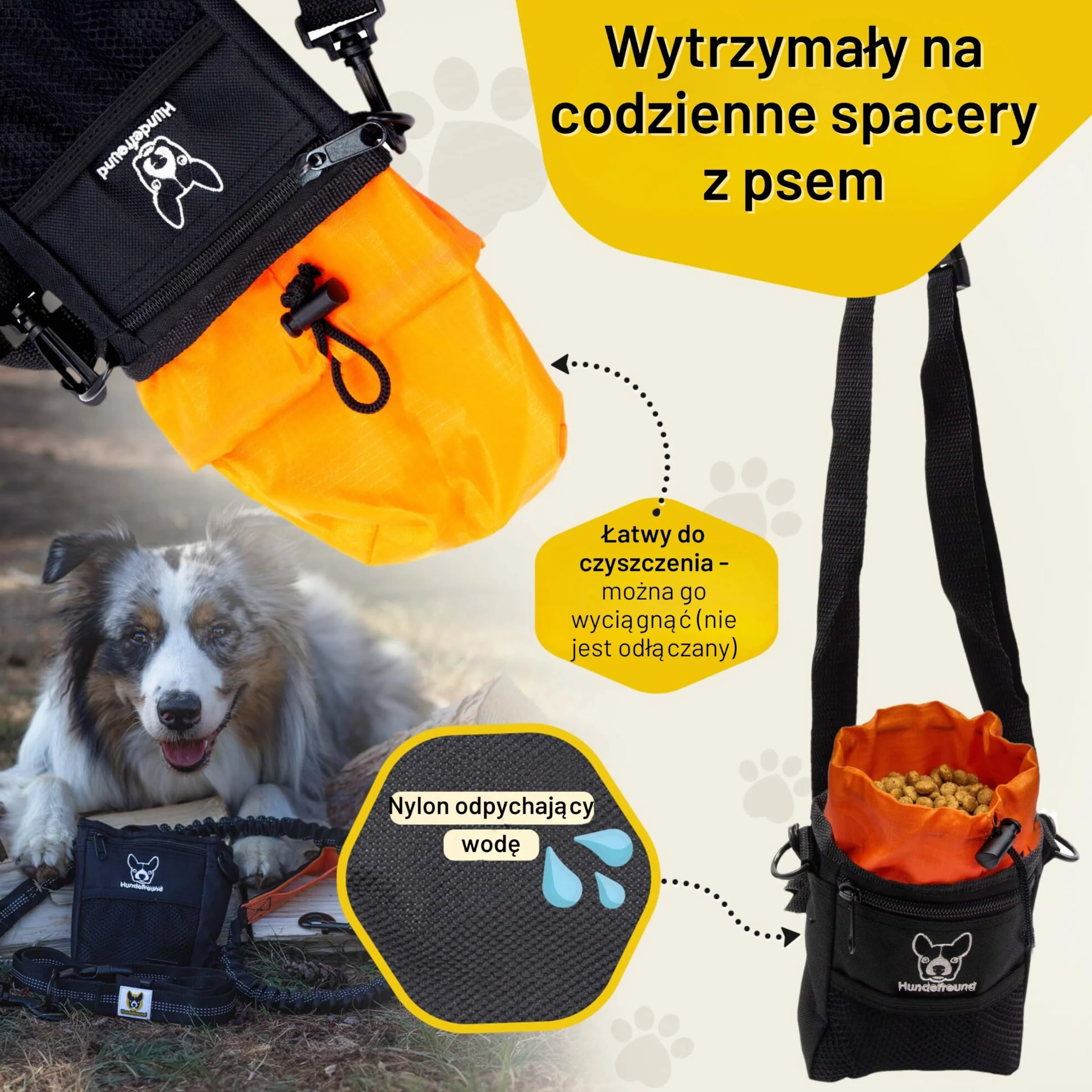 Hundefreund Worek na smakołyki dla psów, mały worek na karmę do treningu z psem i na smakołyki, 4 warianty noszenia z 4 przegródkami (14 x 11 x 4 cm)