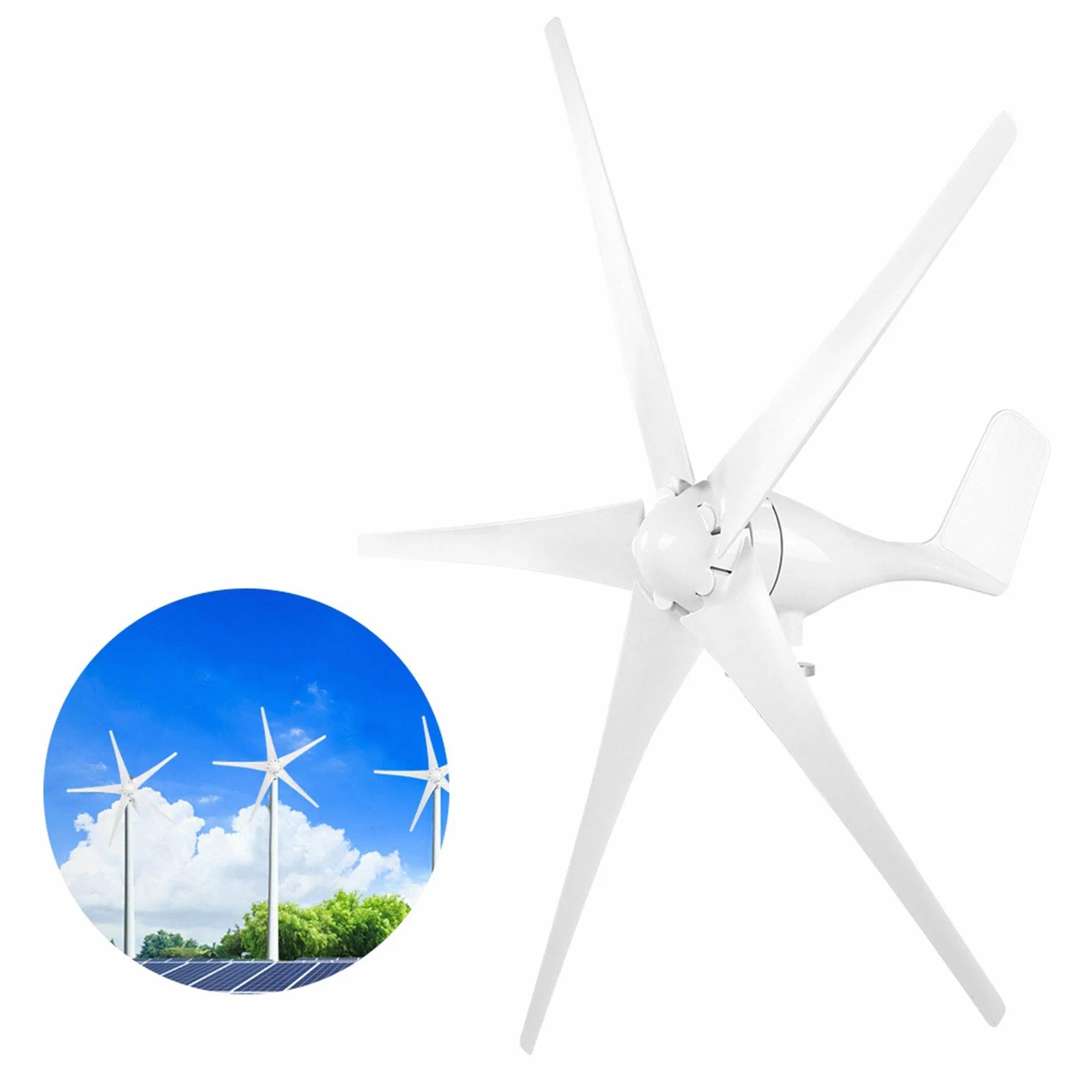 5-łopatkowy zestaw turbin wiatrowych, ostrze z włókna nylonowego, generator 800 W, automatyczna regulacja kąta kierunku wiatru (WHITE)