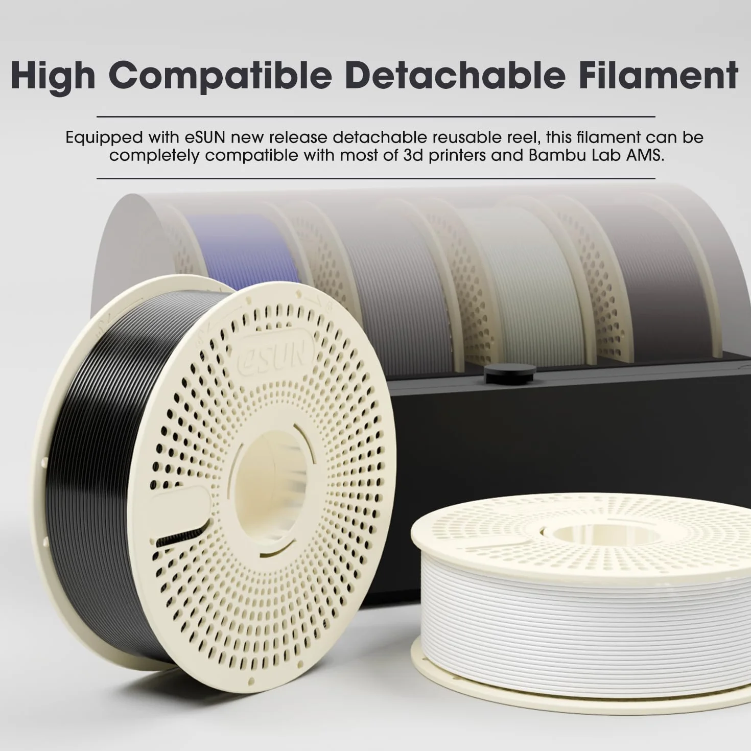 eSUN PLA Refill Filament and Spool Kit, bezszpulowy filament PLA 1,75 mm i usuwalny eSpool+, szpula 1 kg (2,2 LBS), szybki filament do drukarek 3D (Zimna biel, 1KG)