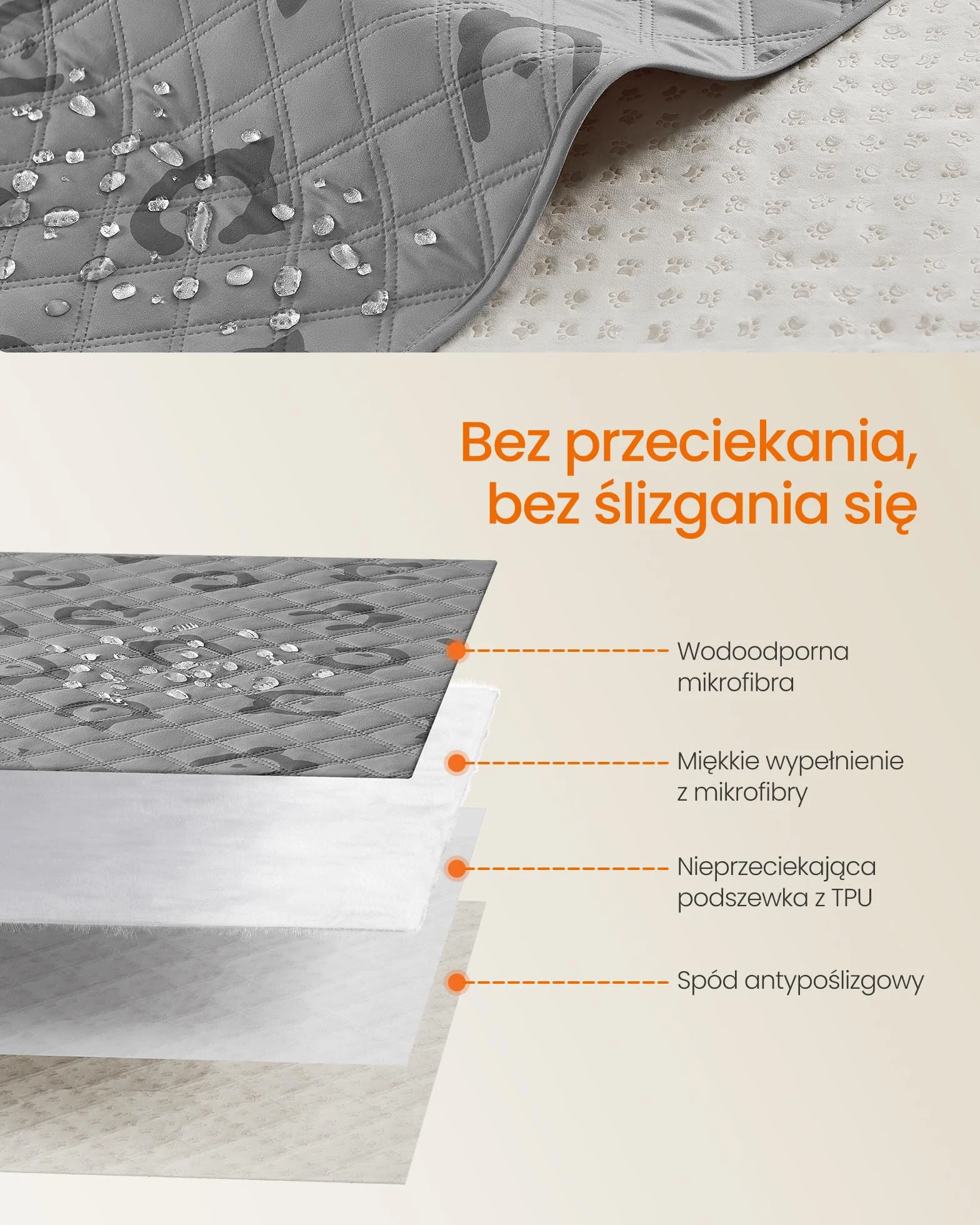 Feandrea Wodoodporny kocyk dla psa Duży koc 82" x 52" Koc samochodowy zwierząt domowych Ochraniacz na sofę Można prać w pralce Antypoślizgowy spód Pikowany wzór Gołębi szary PPB027G01