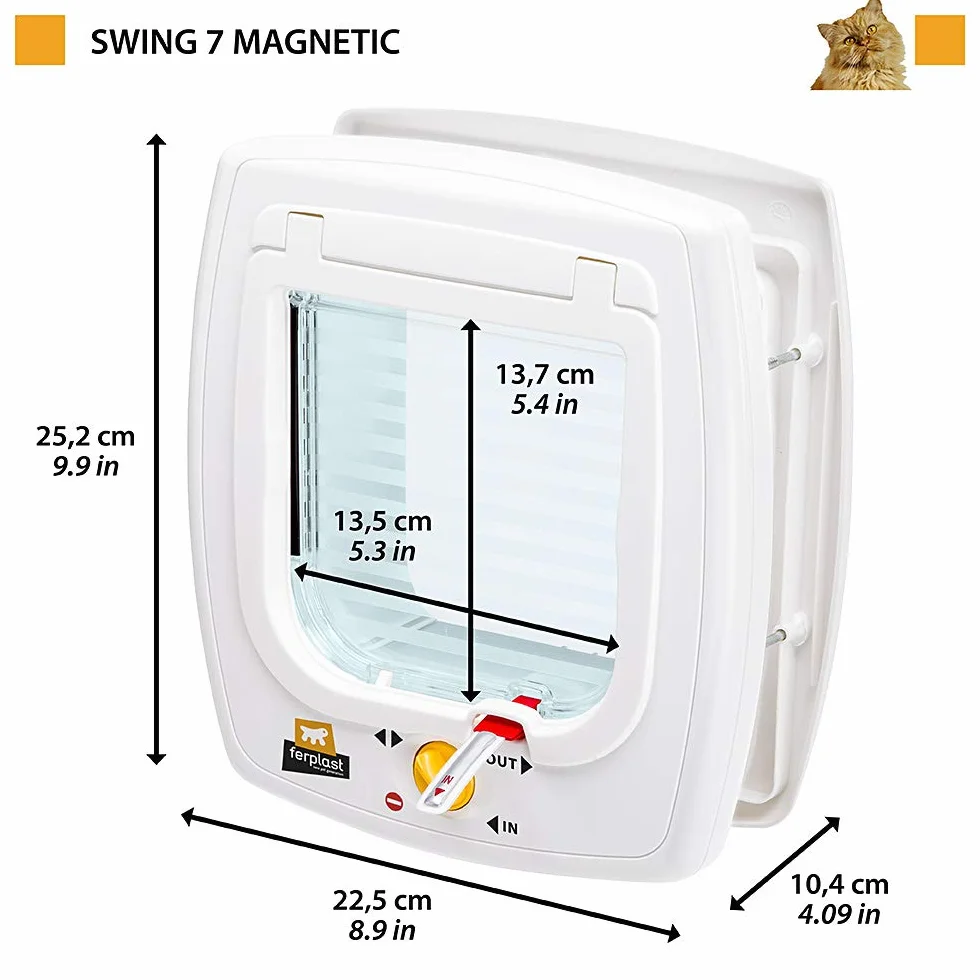 Ferplast Gattaiola con sistema magnetico SWING 7 Portina basculante per gatti, Installazione universale, Entrata e uscita controllabile 4 vie, Sistema di protezione contro le correnti d'aria, Collare