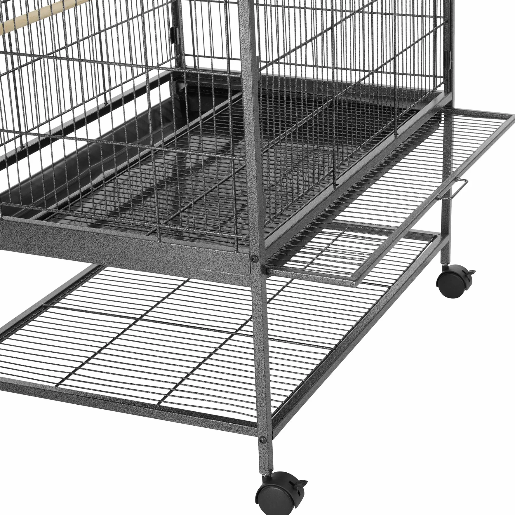 tectake 402287 Woliera dla ptaków klatka dla ptaków z 3 drążkami, szufladą na piasek i rolkami, 78 x 52 x 131 cm