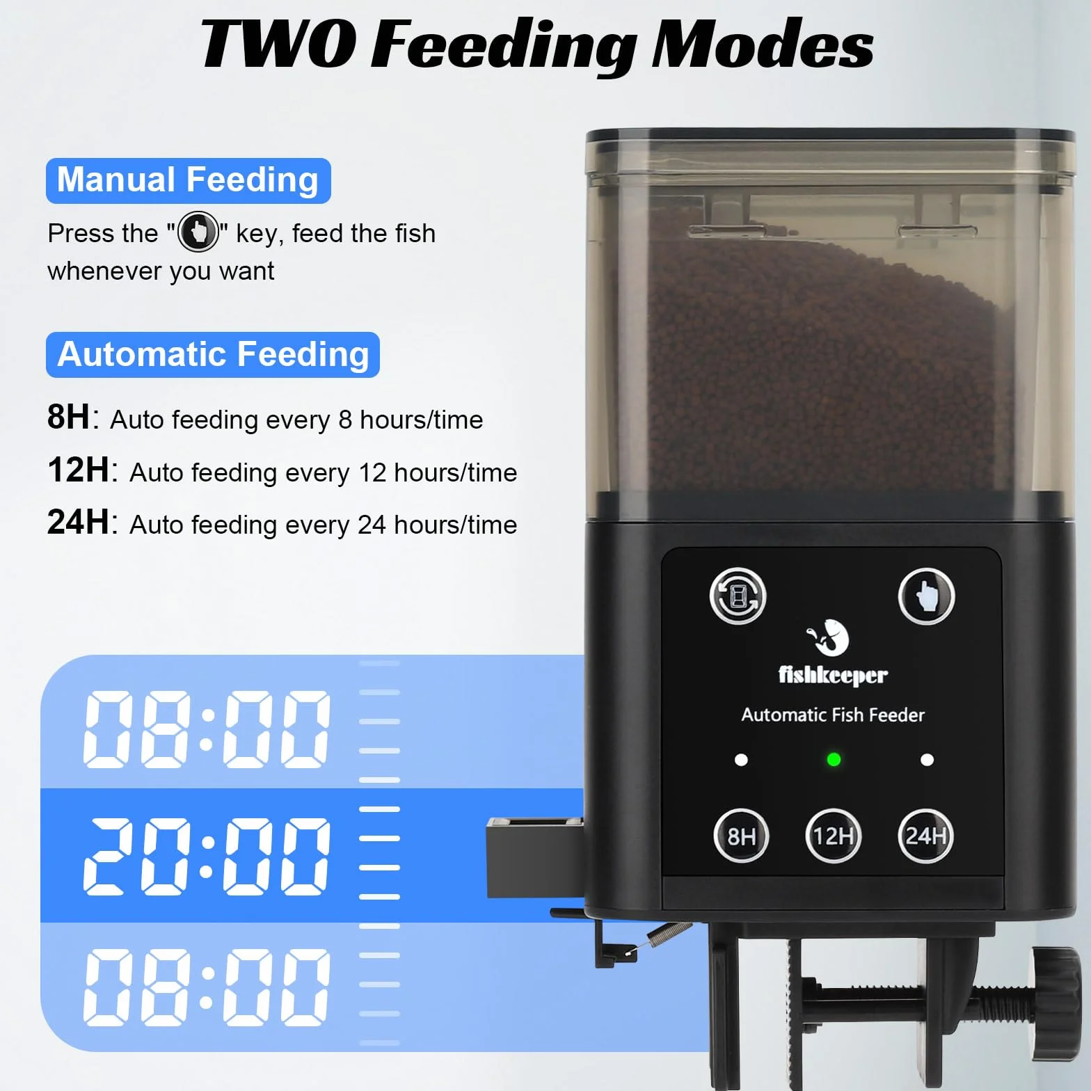 fishkeeper Automatyczny automat do karmienia ryb z trzema trybami karmienia sterowanymi czasowo, 200 ml, nadaje się do karmienia akwariów na urlopie