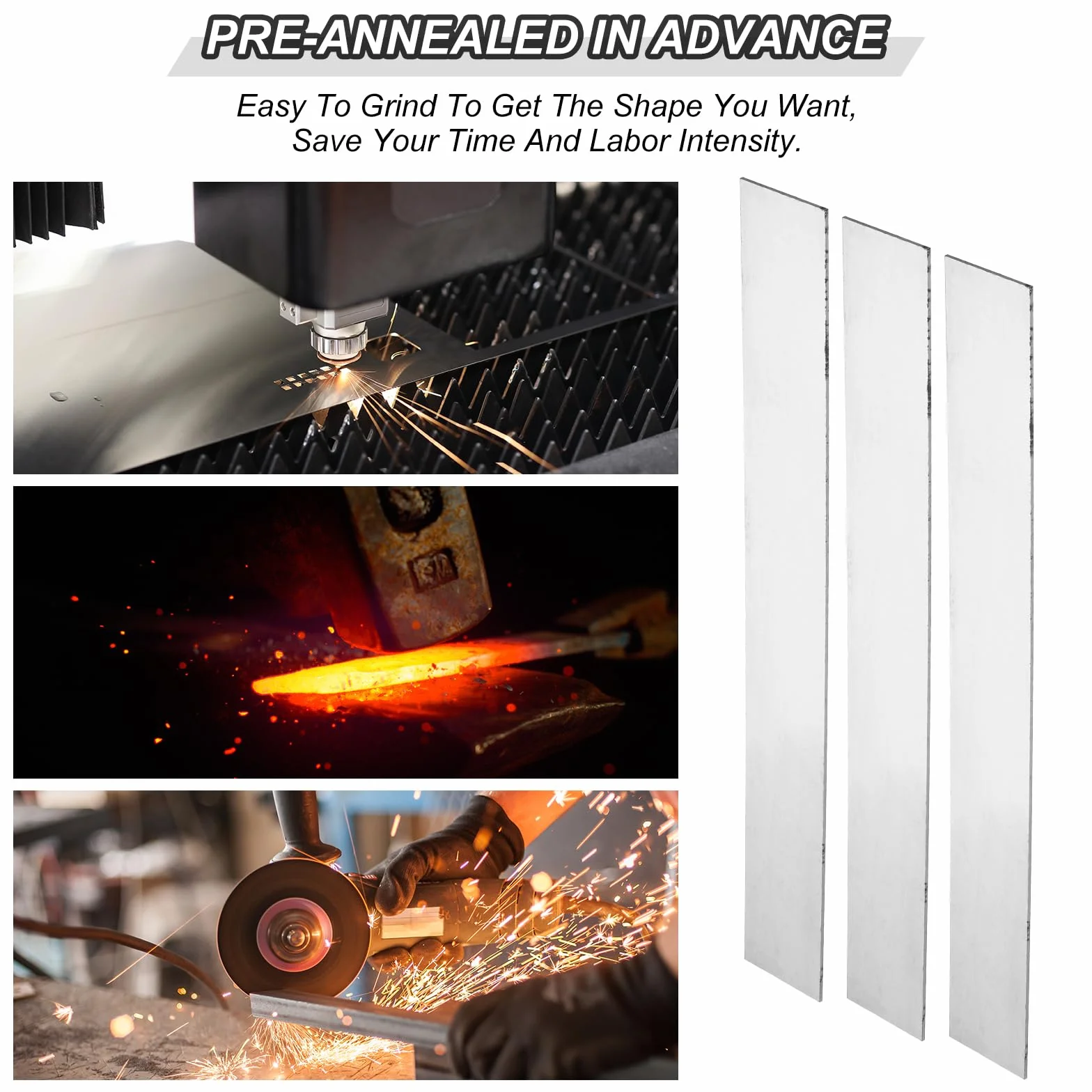 PATIKIL Zestaw 2 stalowych płaskich prętów 15N20 30 cm x 1 1/2" x 1/16" do produkcji noży