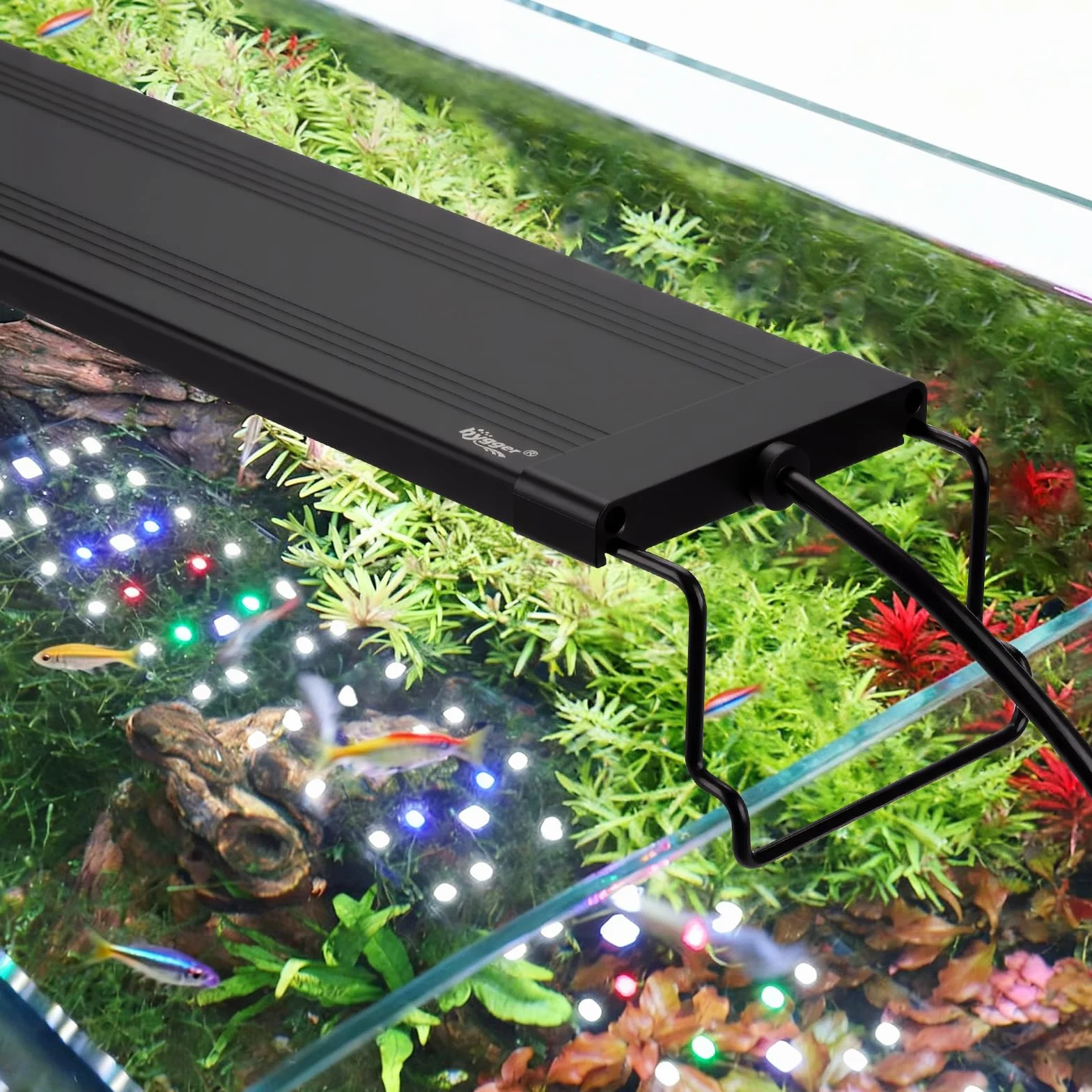 hygger Lampa do akwarium 30W, oświetlenie LED do akwarium dzień-noc podwójny timer pełne spektrum LED, regulowany timer jasność 9 kolorów światło do akwarium dla zbiorników słodkowodnych 75-90cm