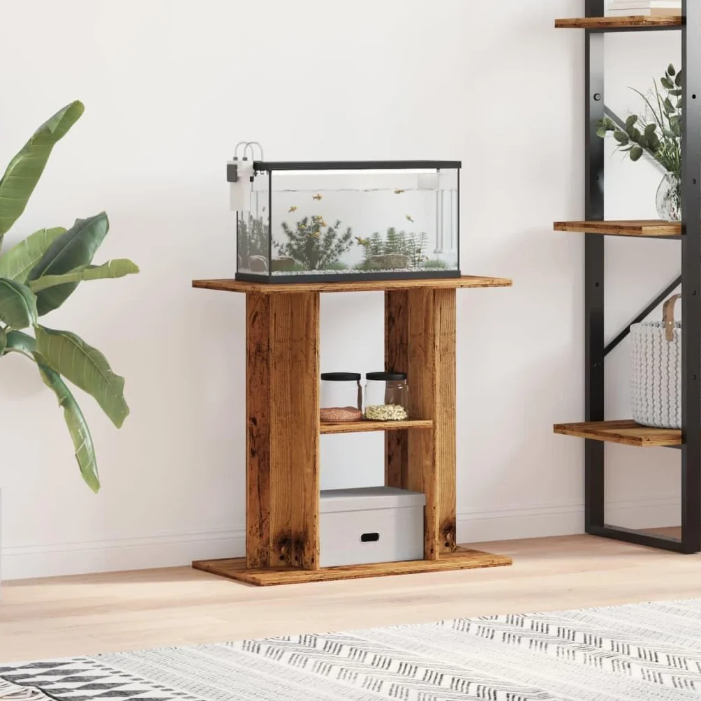 Stojak do akwarium, stare drewno, 60 x 30 x 60 cm, materiał drewnopochodny, stabilna szafka dolna z 3 poziomami, miejsce do przechowywania akcesoriów, do basenu z rybami, terrarium, salonu