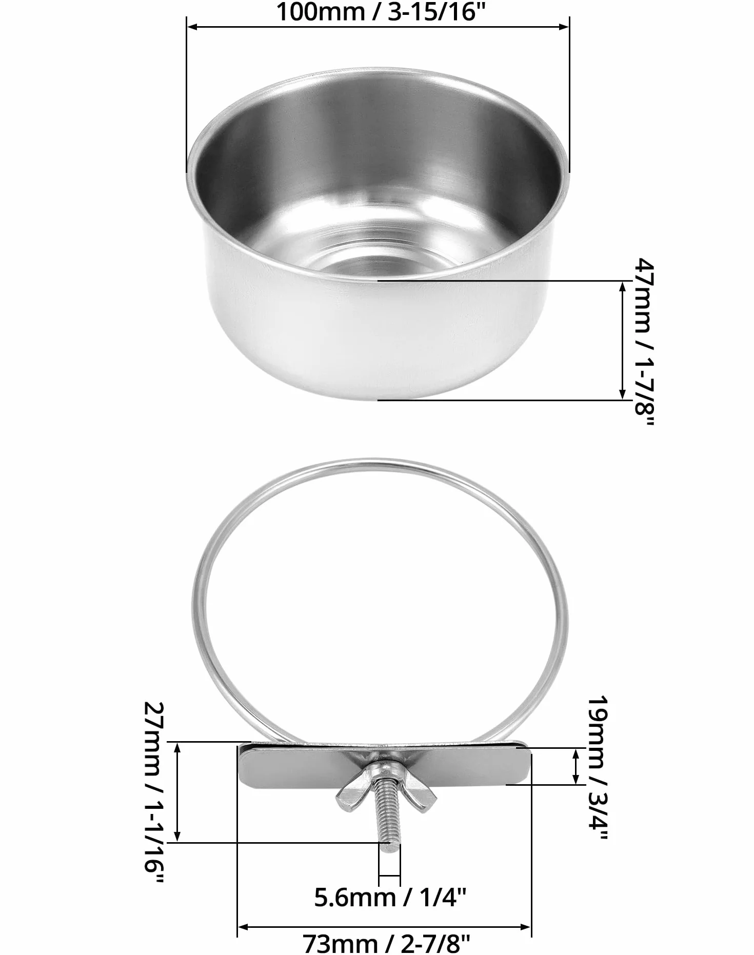 QWORK 2 sztuki stalowe miseczki do karmienia ptaków z nakrętką skrzydłową 10x4,5cm