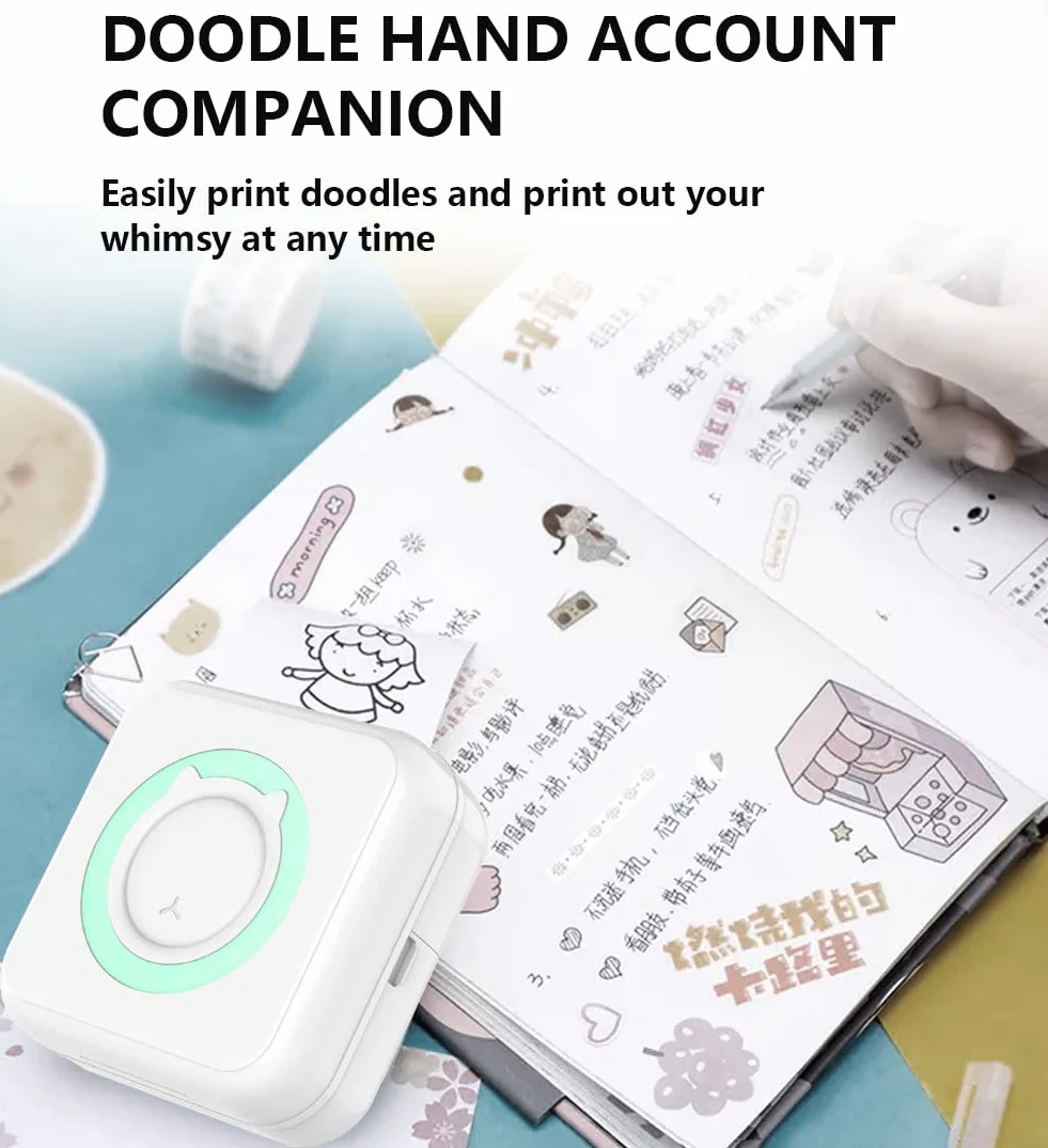WANGCL Mini drukarka kieszonkowa, przenośna drukarka bezatramentowa, drukarka fotograficzna z 13 rolkami papieru do drukarki bezprzewodowej dla smartfonów z systemem iOS/Android (niebieska)