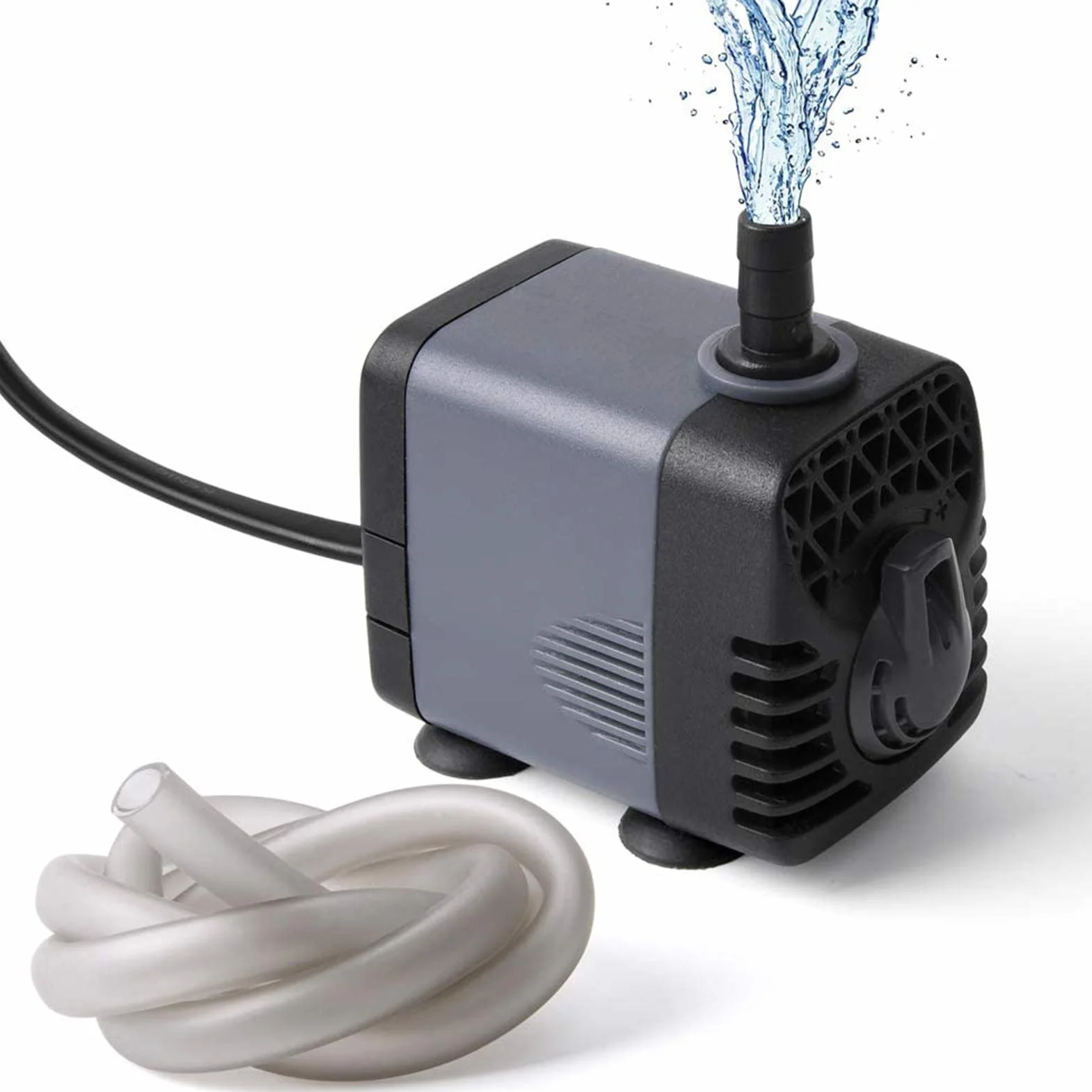 Ankway Pompa wodna, pompa do stawu 160 GPH 600 l/h, 10 W, pompa głębinowa z wężami winylowymi (39 cali / 1 m), pompa pompująca z 2 dyszami do stawów, ogrodu, fontanny, akwarium, 1,8 m