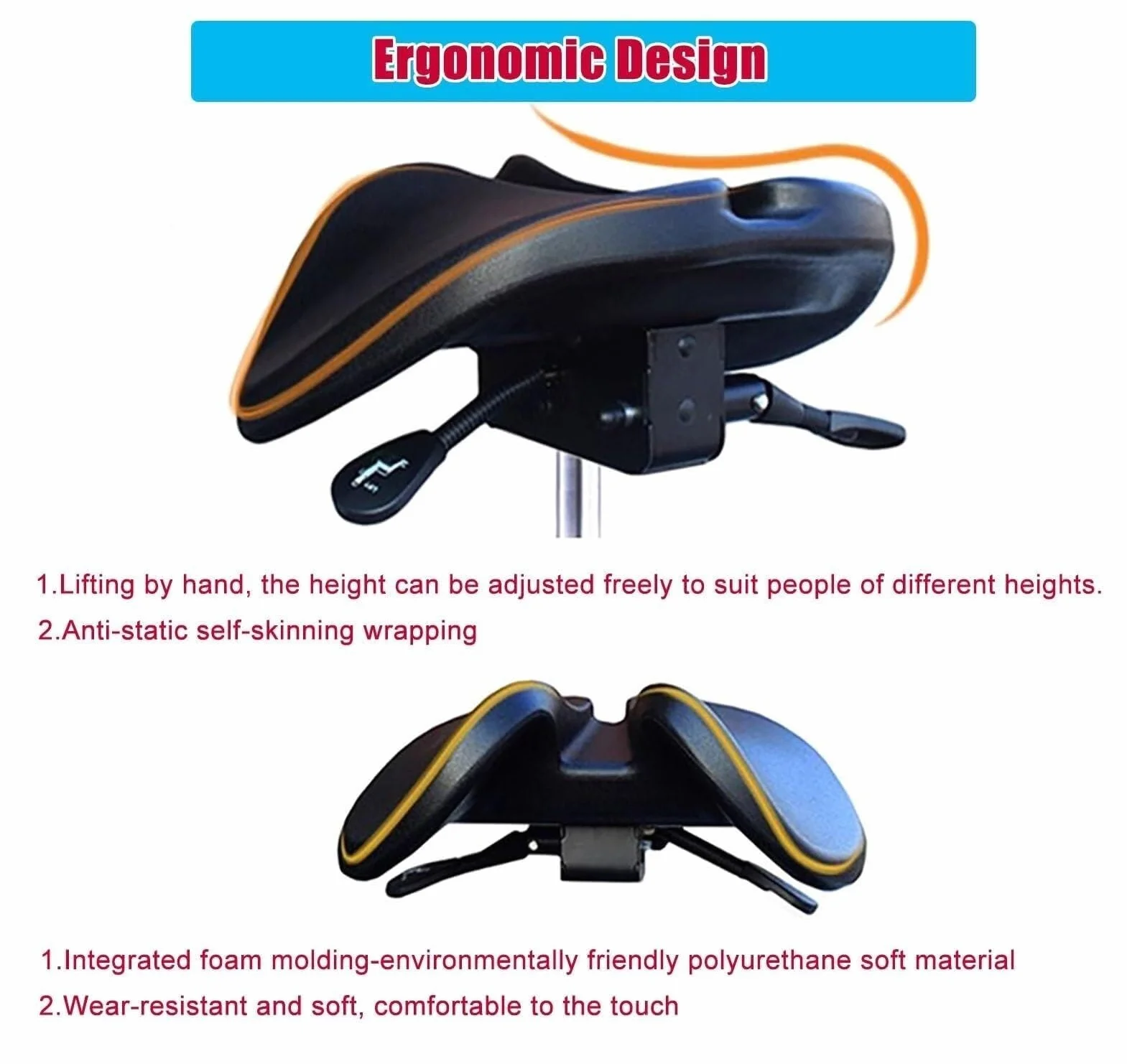 Ergonomiczne krzesło siodłowe z dzielonym stołkiem na kółkach 360° wysokość