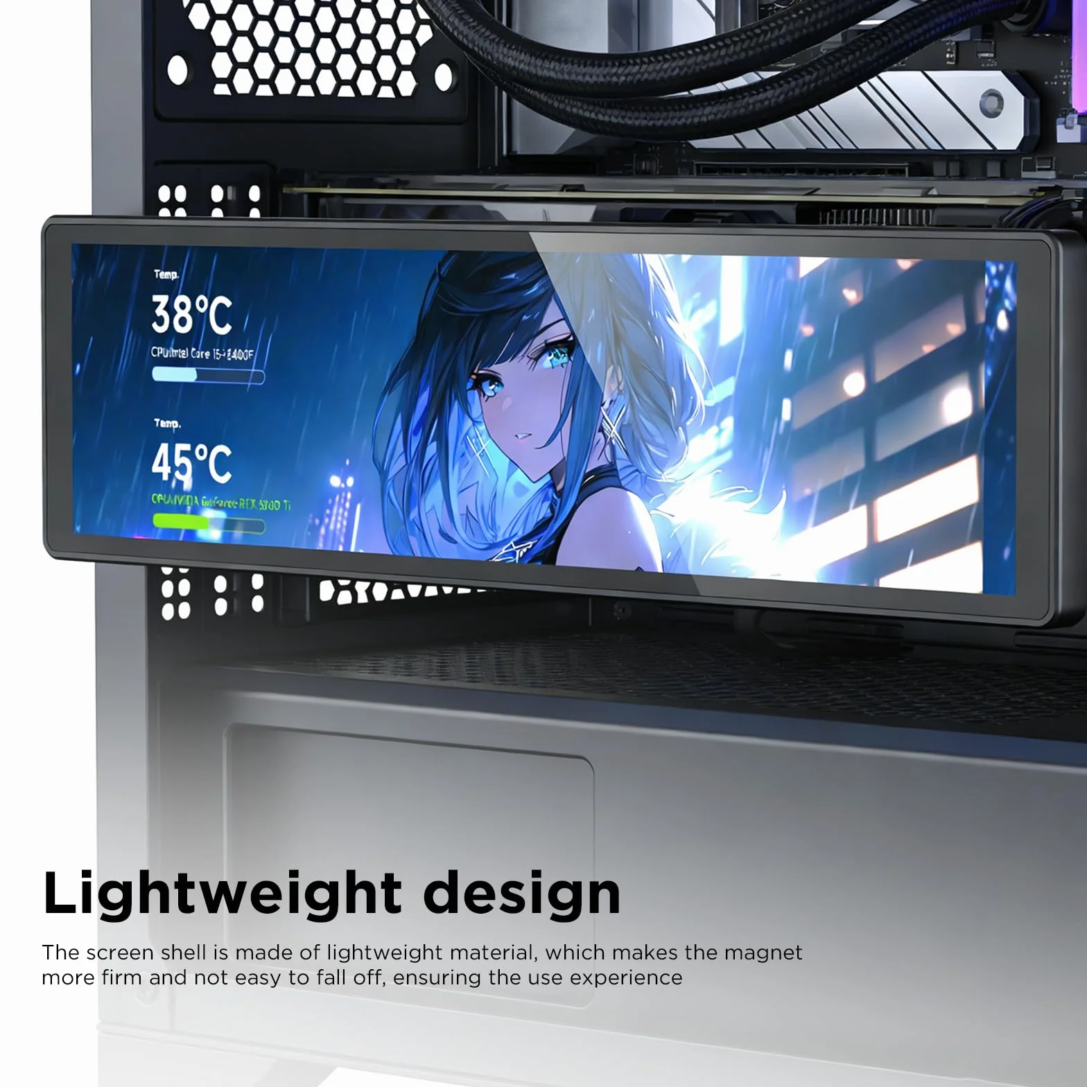 TZMRIT Uniwersalny wyświetlacz LCD 9,16 cala do komputera, konfigurowalna ramka ARGB, panel wyświetlacza temperatury, mini monitor, z zaprogramowanymi motywami DIY do gier PC / chłodziarki procesora