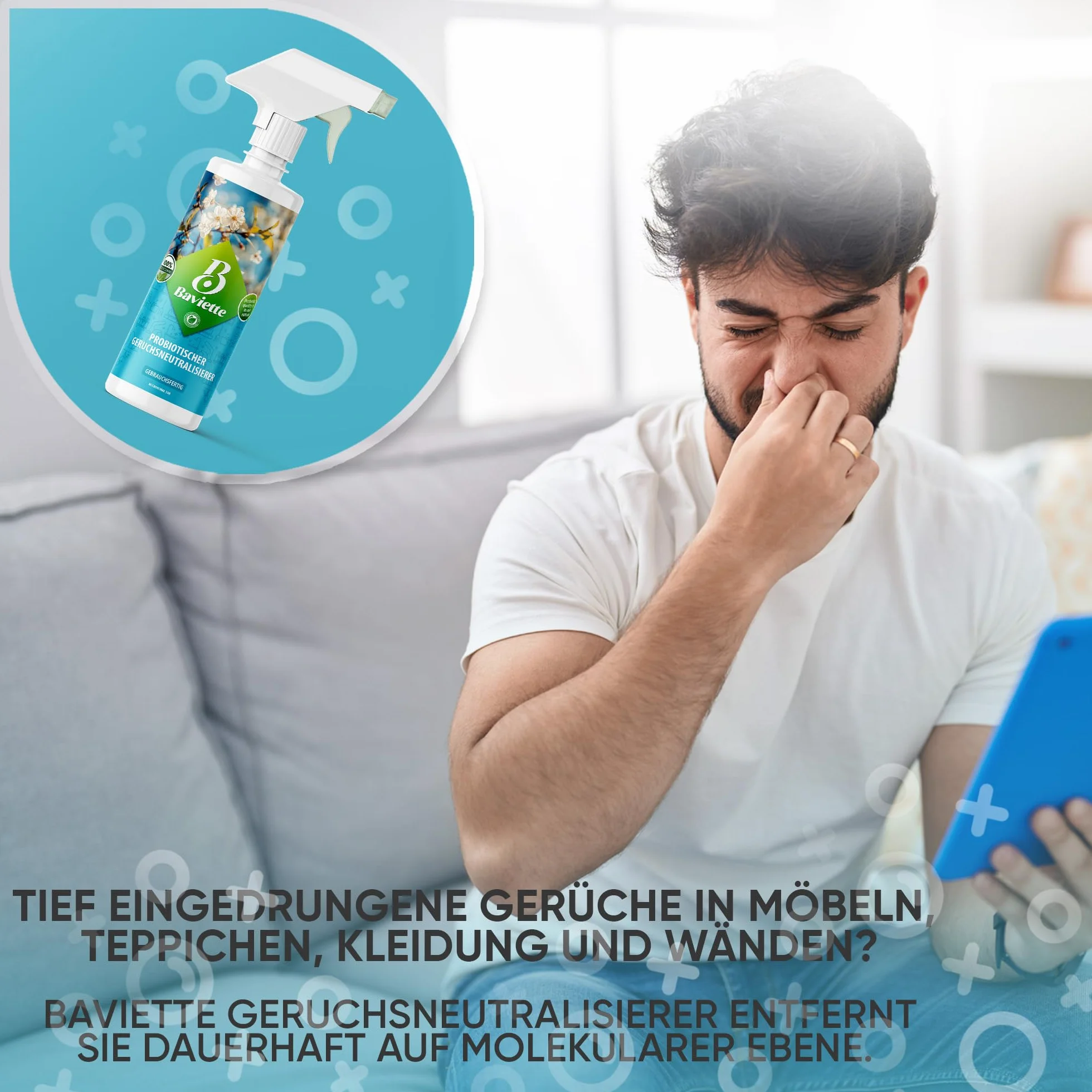 Baviette Probiotic środek do usuwania zapachów: skuteczny neutralizator zapachów uporczywych zapachów w Twoim domu do mebli, dywanów, samochodów, koszy na śmieci, zwierząt domowych, tytoniu bio (spray