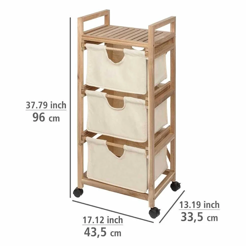 WENKO Wózek na pranie Acina 3 szuflady, wózek gospodarstwa domowego, wózek na kółkach, z certyfikatem FSC®, 78 l