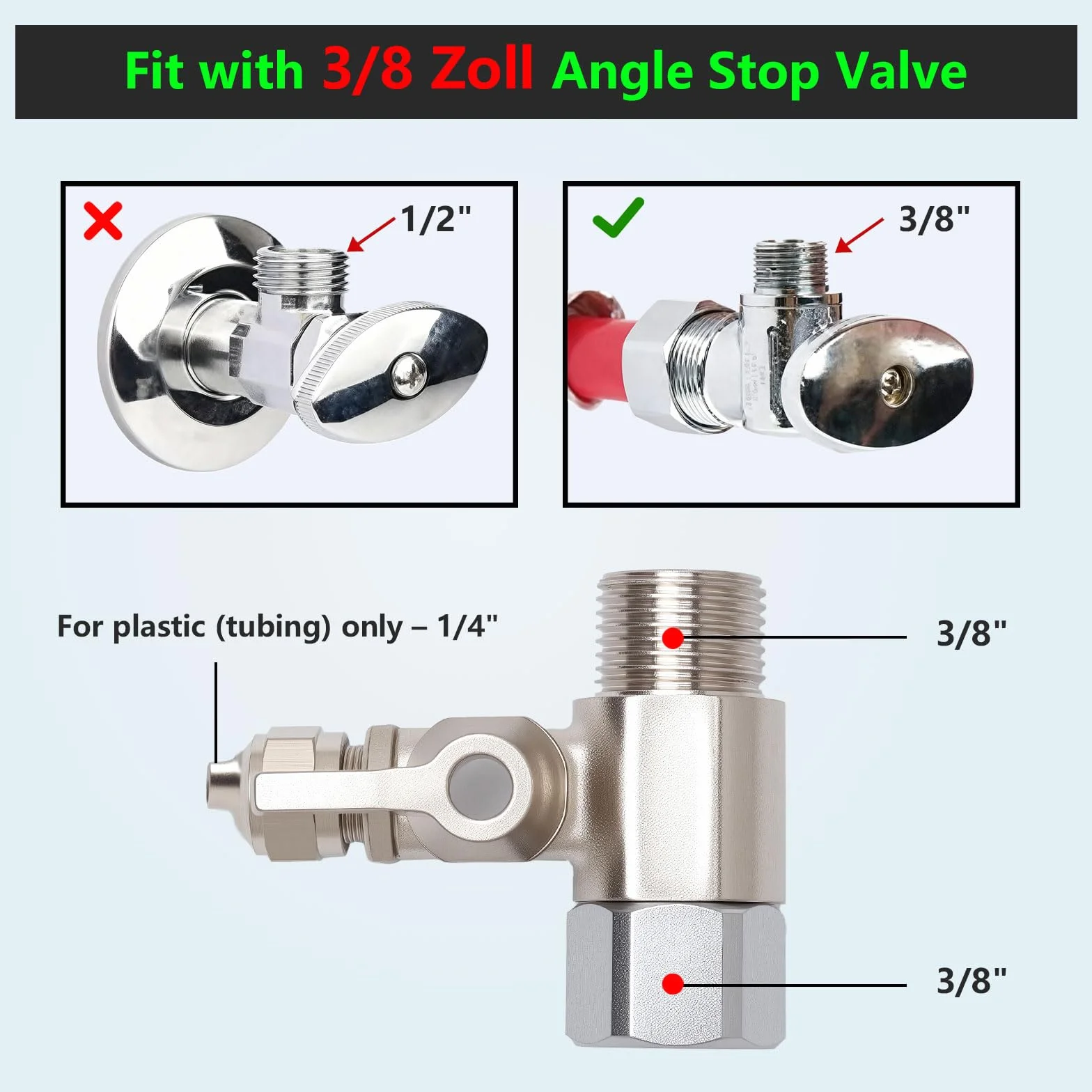Przyłącze wody adapter trójnik, kurek odcinający, adapter trójnika 3/8x3/8x1/4" do podłączenia 2 urządzeń osmozy, adapte, przyłącze wody, adapter trójnik, wąż przyłącze wody