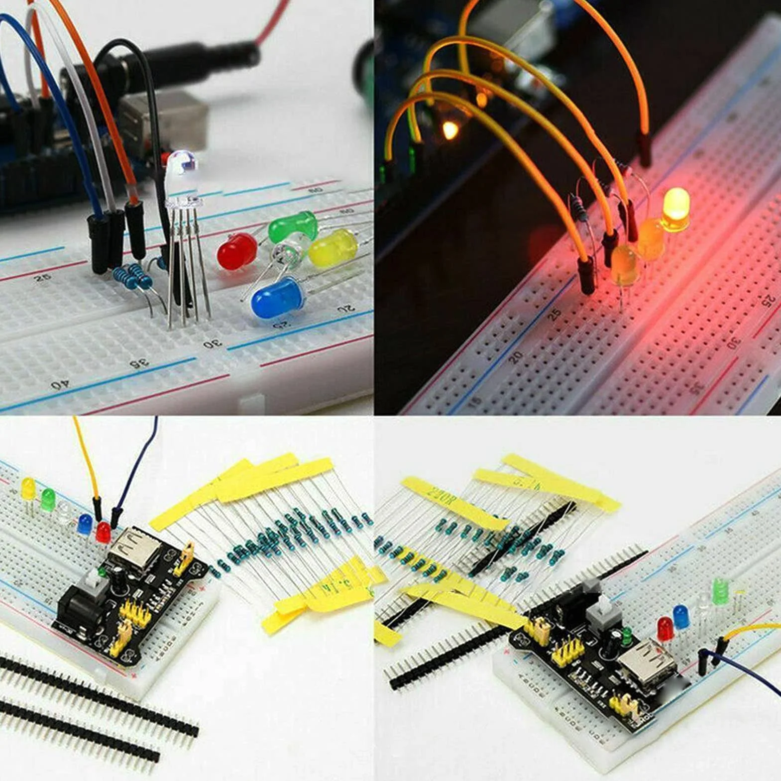 Zestaw Komponentów Elektronicznych Rezystory Kondensatory Moduł Zasilania Płyta Prototypowa LED Przewody Potencjometr