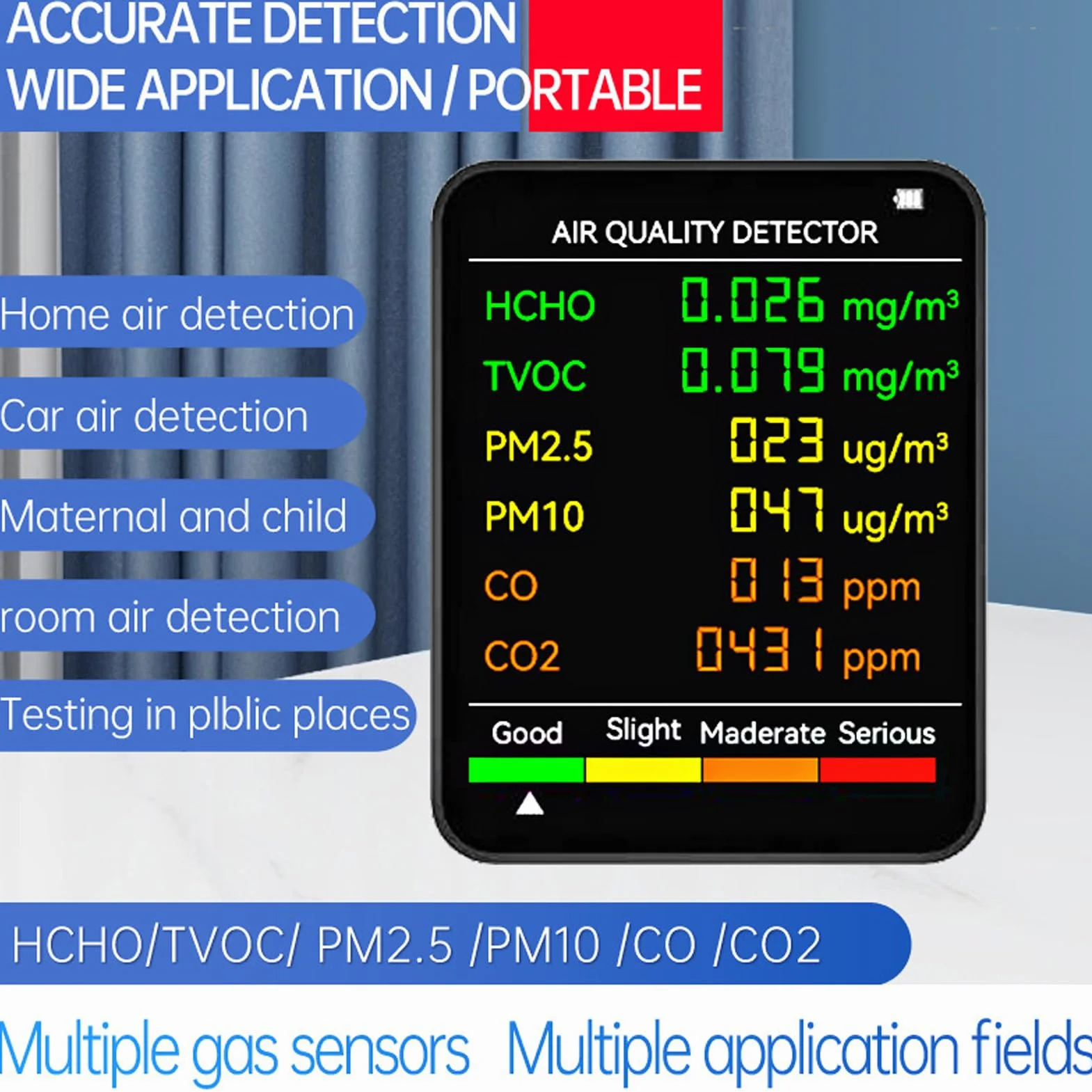 Monitor CO2, Przenośny Miernik Jakości Powietrza, Tester CO2 TVOC HCHO PM2.5 PM10 (WHITE)
