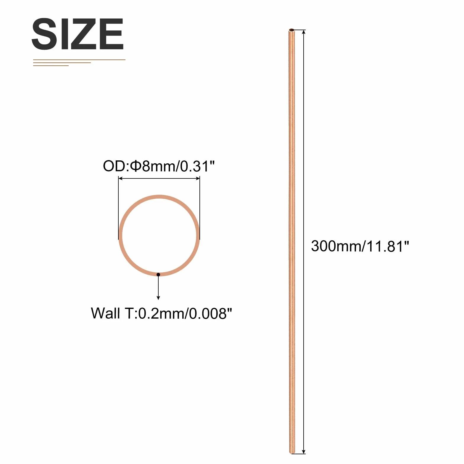 DTGN 8 mm x 0,2 mm x 300 mm (ODxWall TXL) miedziana rura - 3-pak - dobra do wyposażenia maszynowego DIY dekoracyjna rama - okrągłe metalowe rurki