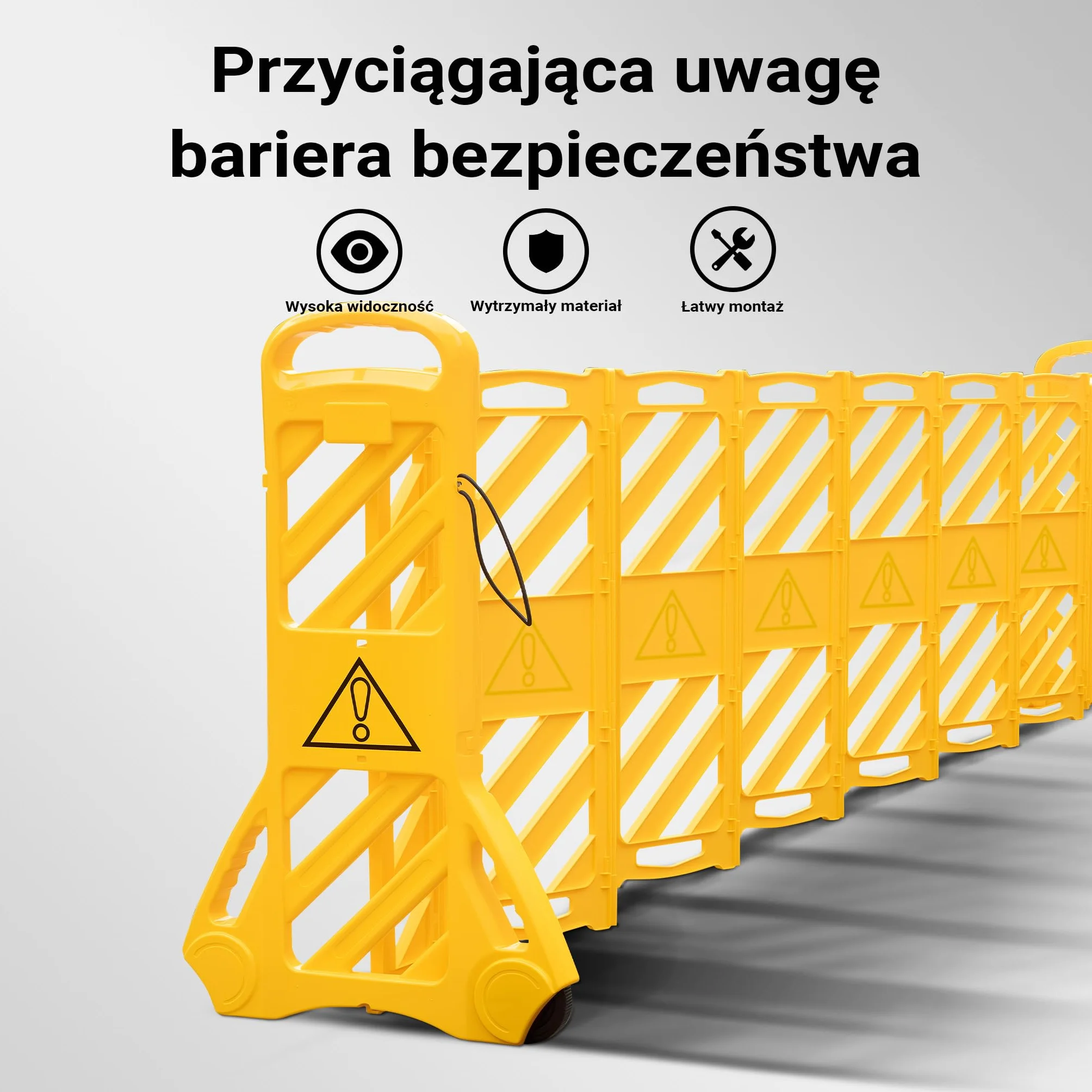 Wiltec Mobilna bariera ostrzegawcza 60x32x101 cm żółta panelowa na kółkach