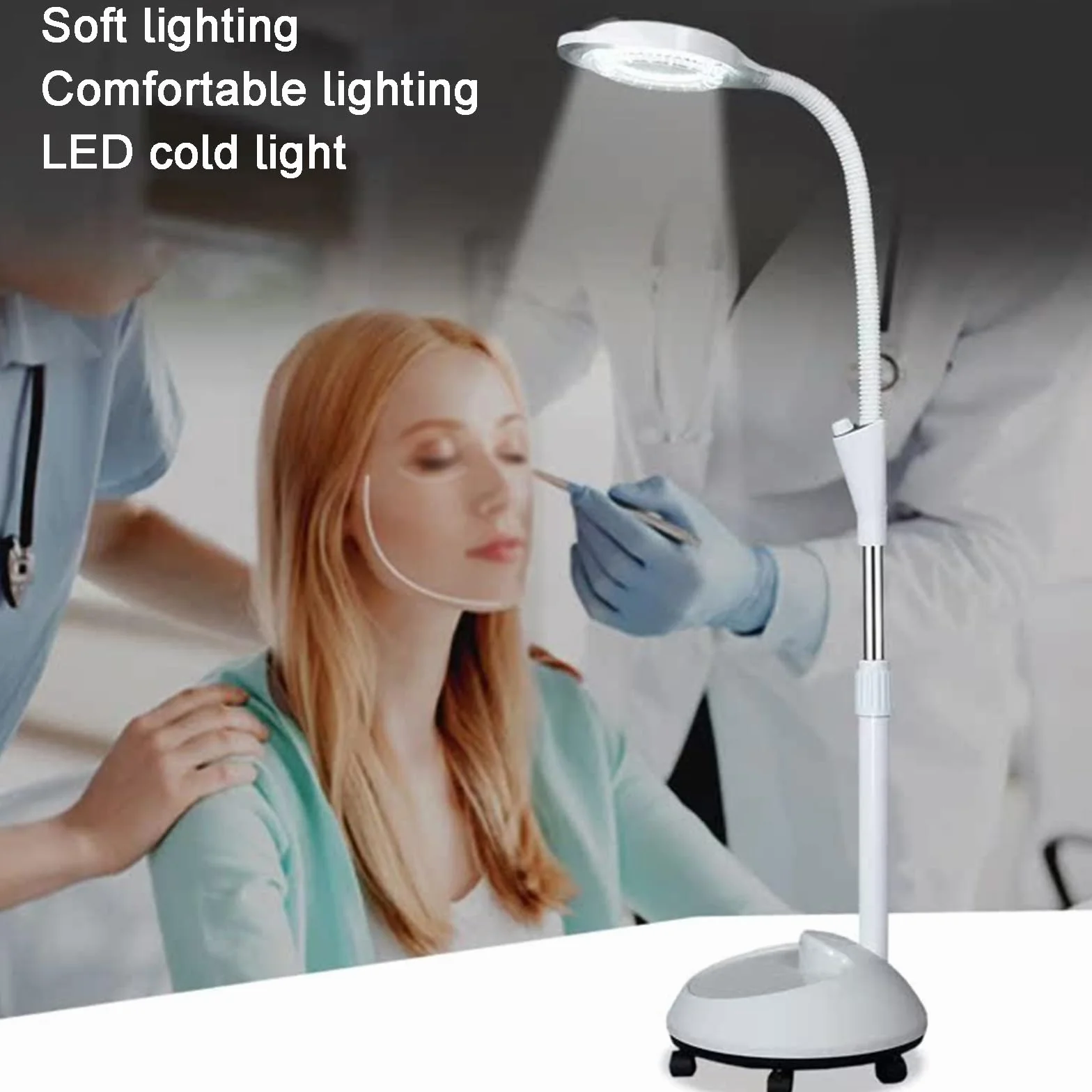 Mobilna Lampa do Badań Chirurgicznych, Lampa do Badań Na Kółkach, z 8-Krotną Lupą, Elastyczna Lampa do Badań na Gęsiej Szyi