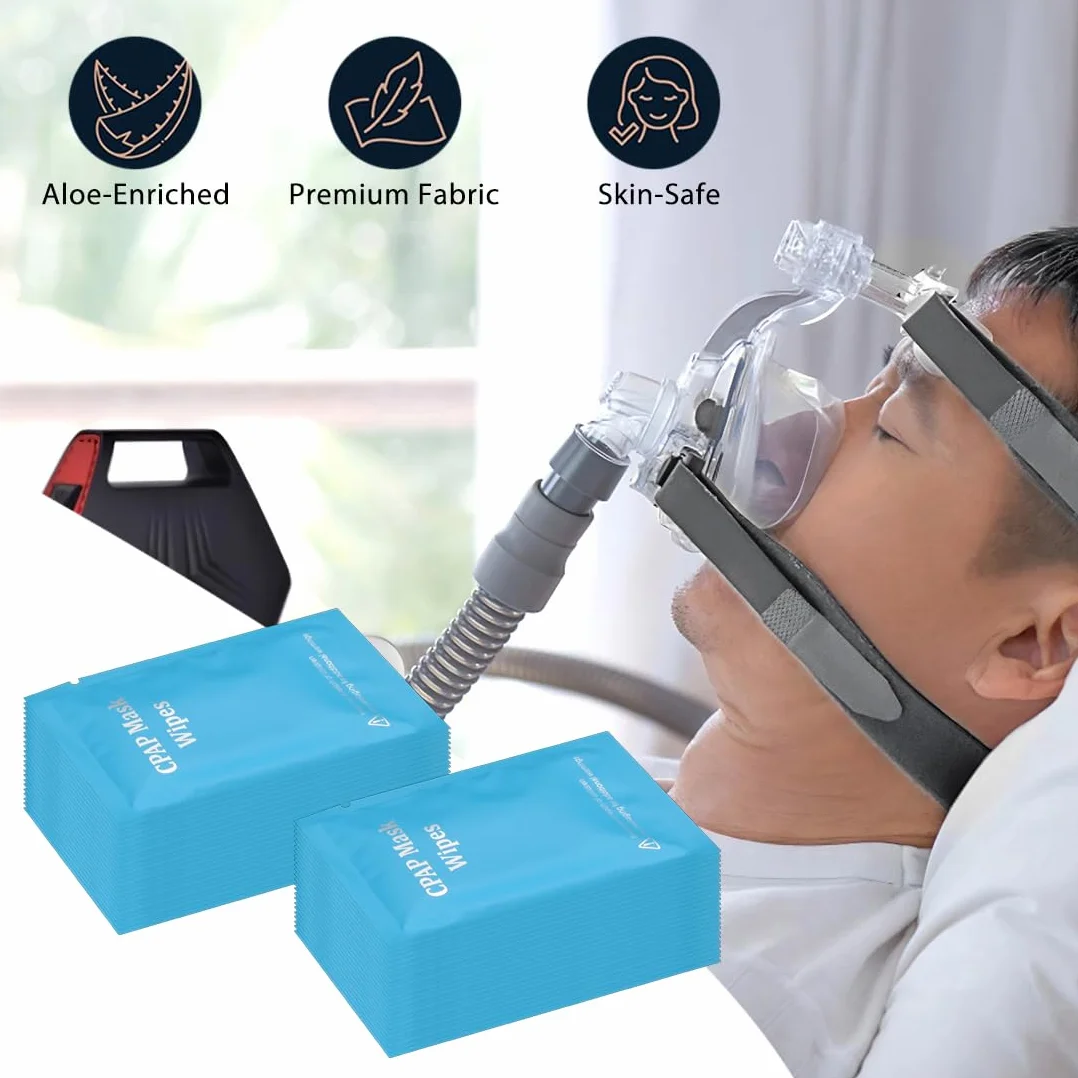 CPAP chusteczki do czyszczenia masek, 50 sztuk, chusteczki do masek z aloesem, chusteczki nawilżane CPAP, szybkie czyszczenie maski CPAP