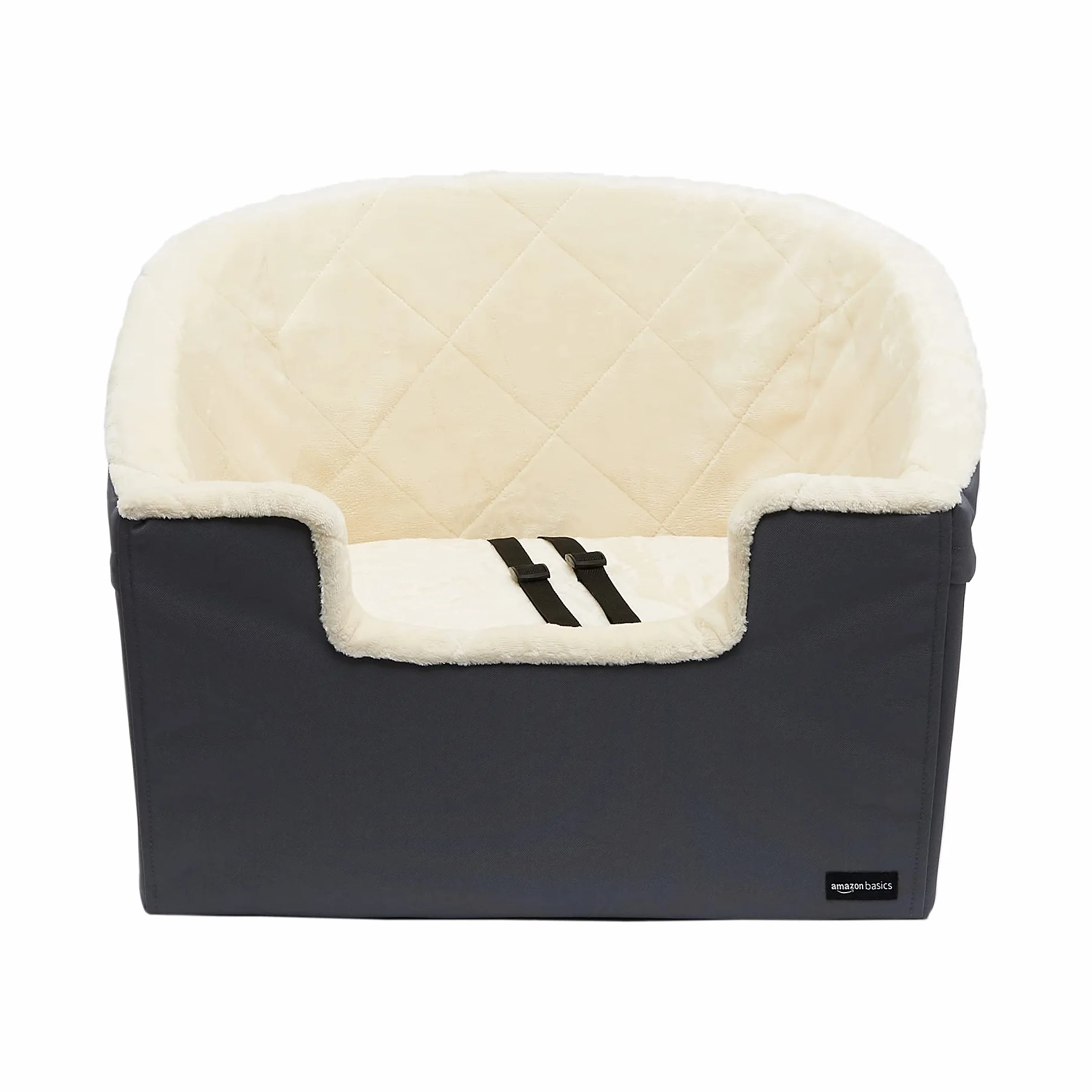 Amazon Basics Podwyższone siedzisko samochodowe dla zwierząt domowych, duże, szare, 45,7 x 55,8 x 40,6 cm
