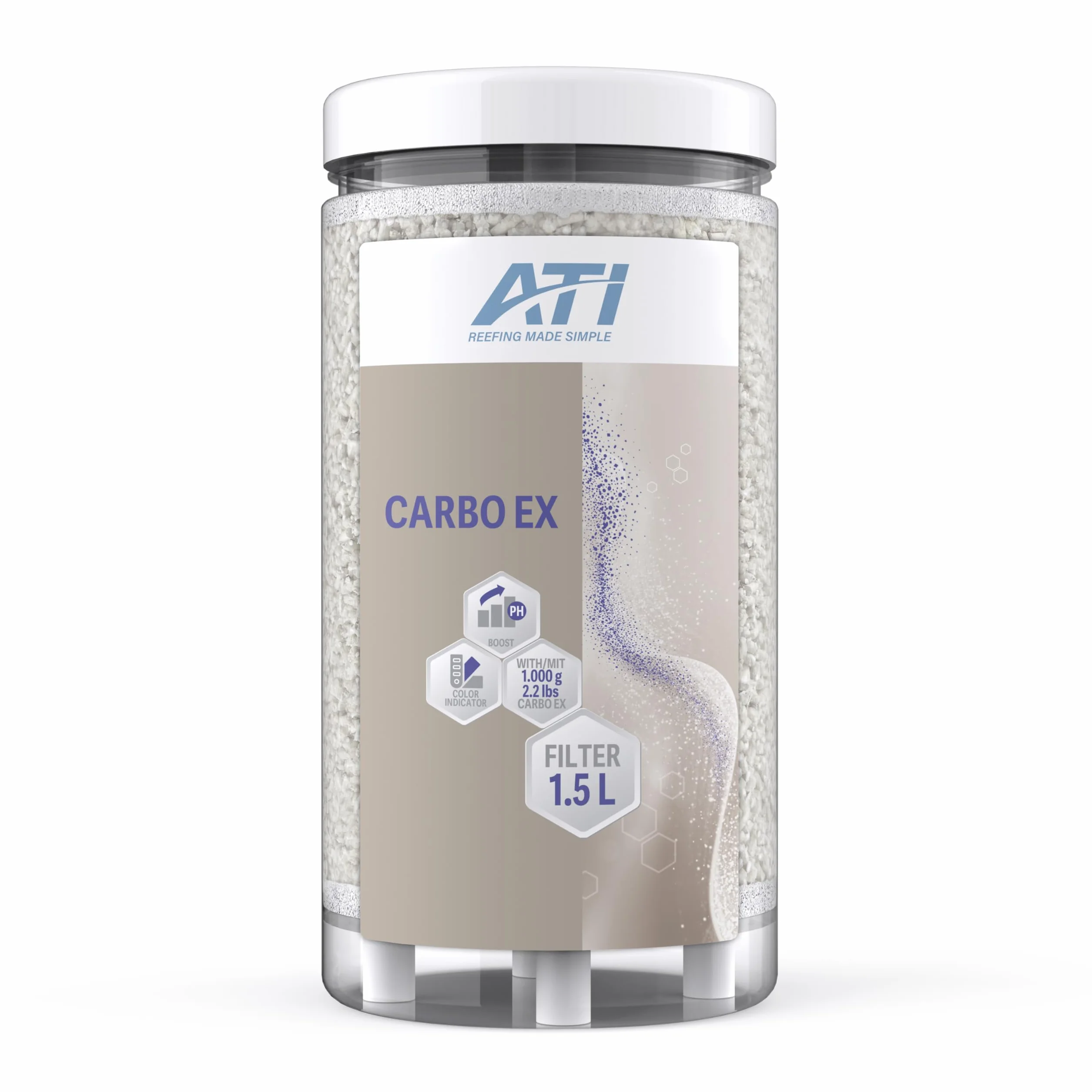 ATI Carbo Ex Filter – wkład filtrujący powietrza do odpieniacza białek, usuwa CO₂ z nawiewanego powietrza, stabilizuje wartość pH, z filtrem drobnego kurzu, 1,5 l wraz z granulatem 1000 g
