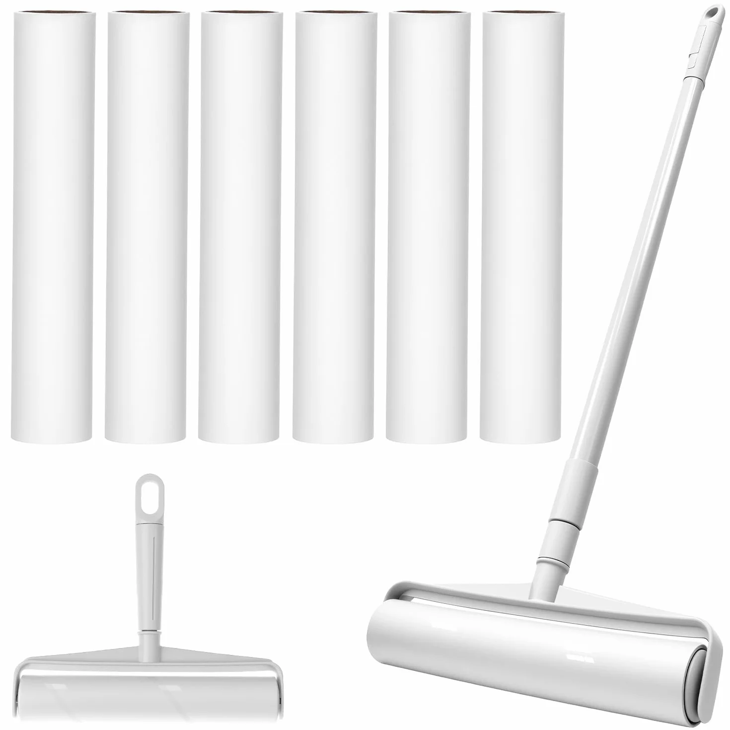 QWORK® Duży wałek do kłaczków do sierści zwierząt domowych, 24 cm, ultra szeroki – wysuwany długi uchwyt, lepki mop z 360 arkuszami na dywan, podłogę i sofę, wytrzymały przyrząd do usuwania sierści