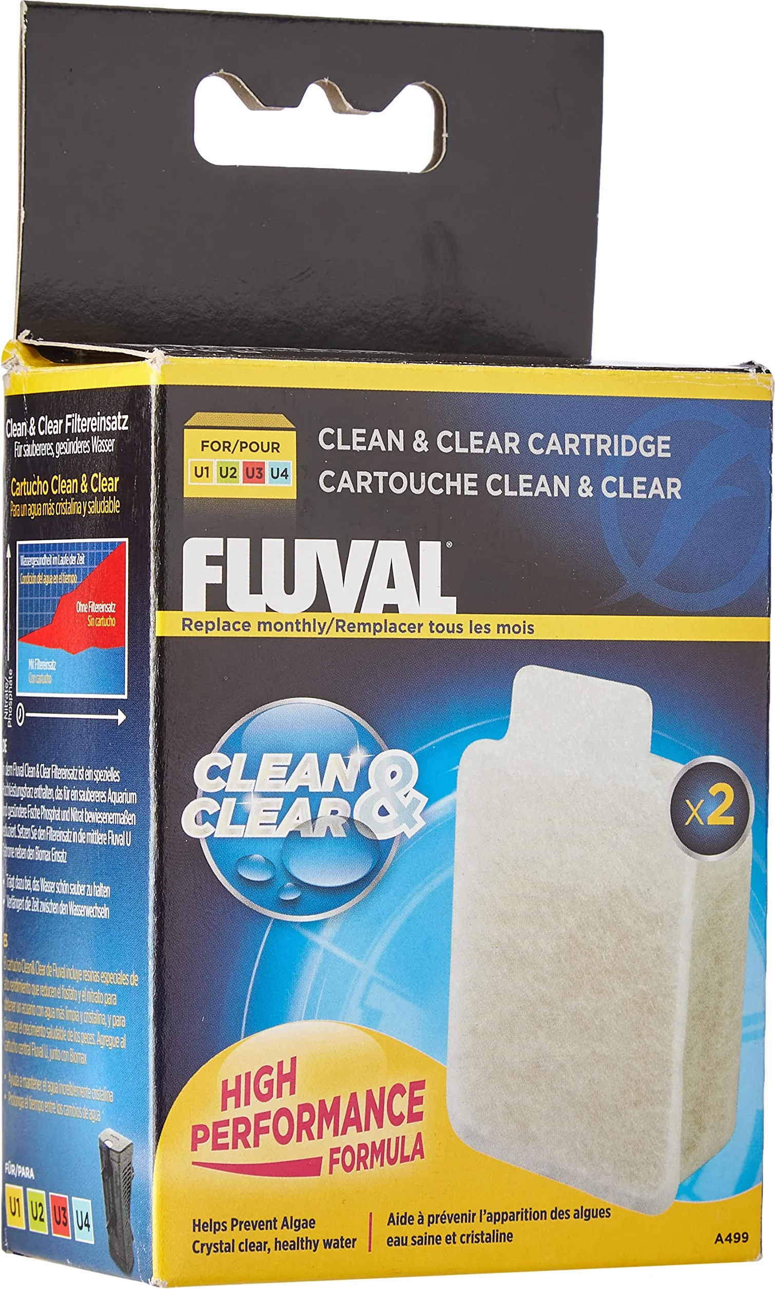 Fluval Clean & Clear wkład filtrujący, z żywicą o wysokiej wydajności dla zdrowszej wody, do filtrów wewnętrznych Fluval U1, U2, U3 i U4, 2 sztuki w opakowaniu