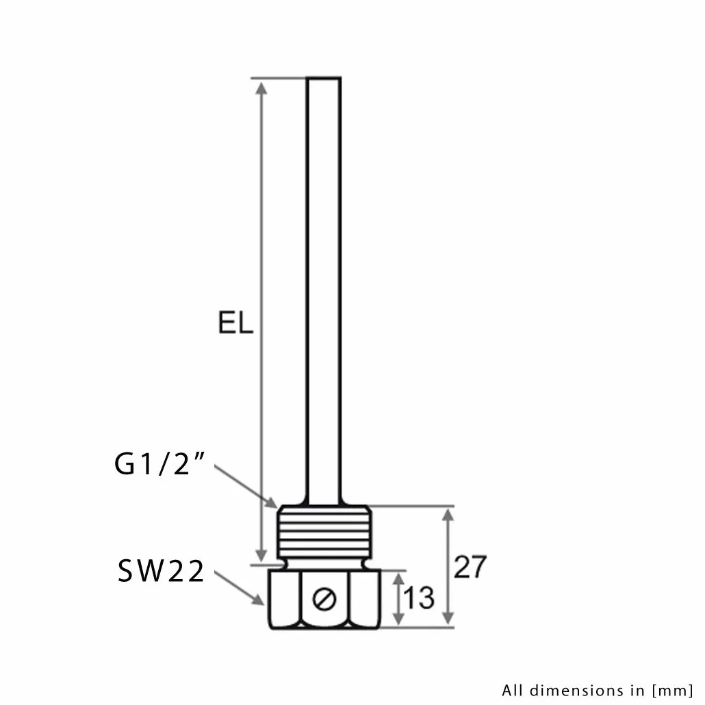 Tuleja zanurzeniowa ze stali nierdzewnej V4A G 1/2 cala 100 mm do czujnika temperatury 6 mm 600°C