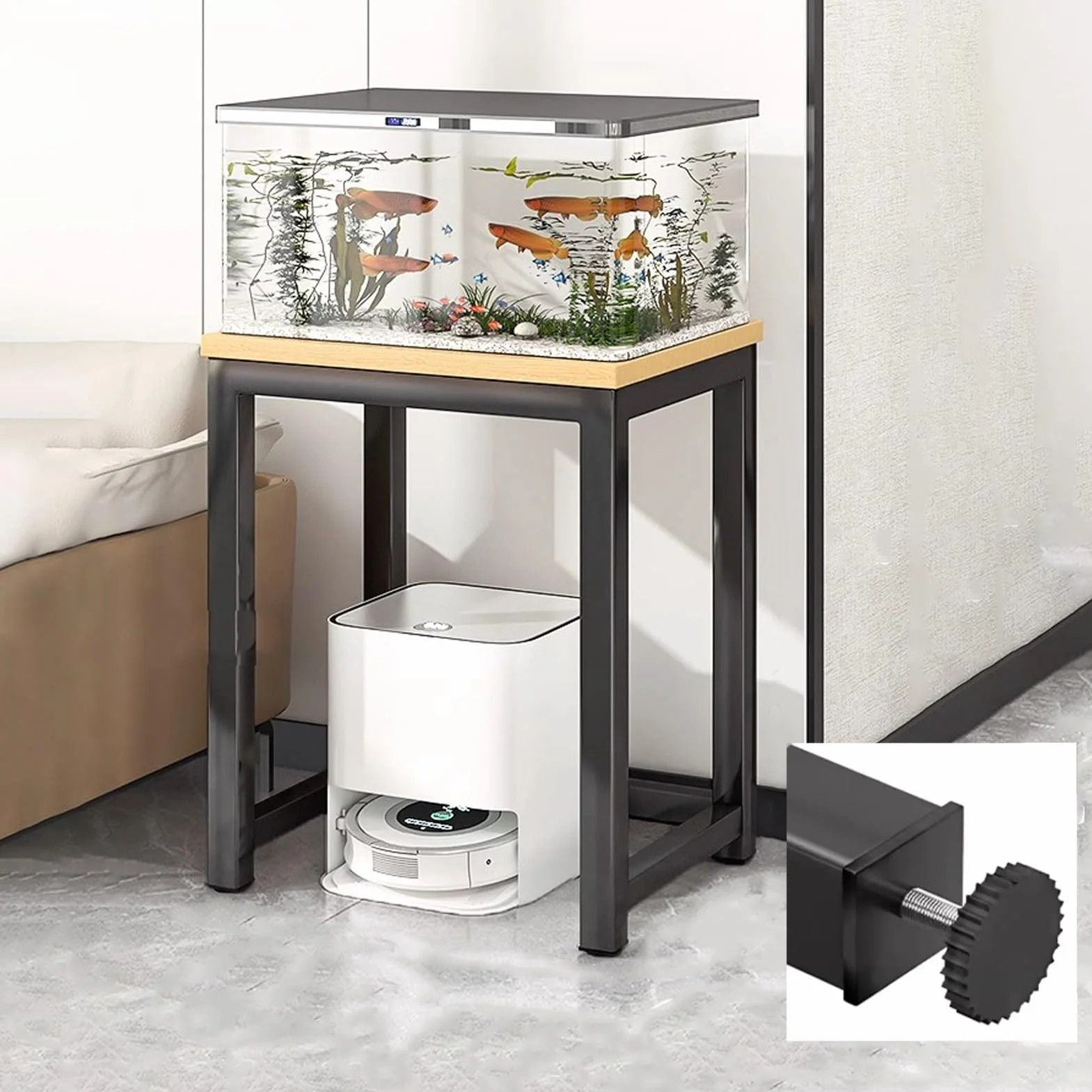 Stojak na Akwarium Antypoślizgowy Stojak na Akwarium do Narożnika Salonu, Wielopoziomowy Stalowy Stojak na Zbiorniki do Terrarium do Przedpokoju, Uchwyt na Gady do Sypialni do Przechowywania(Natural,4