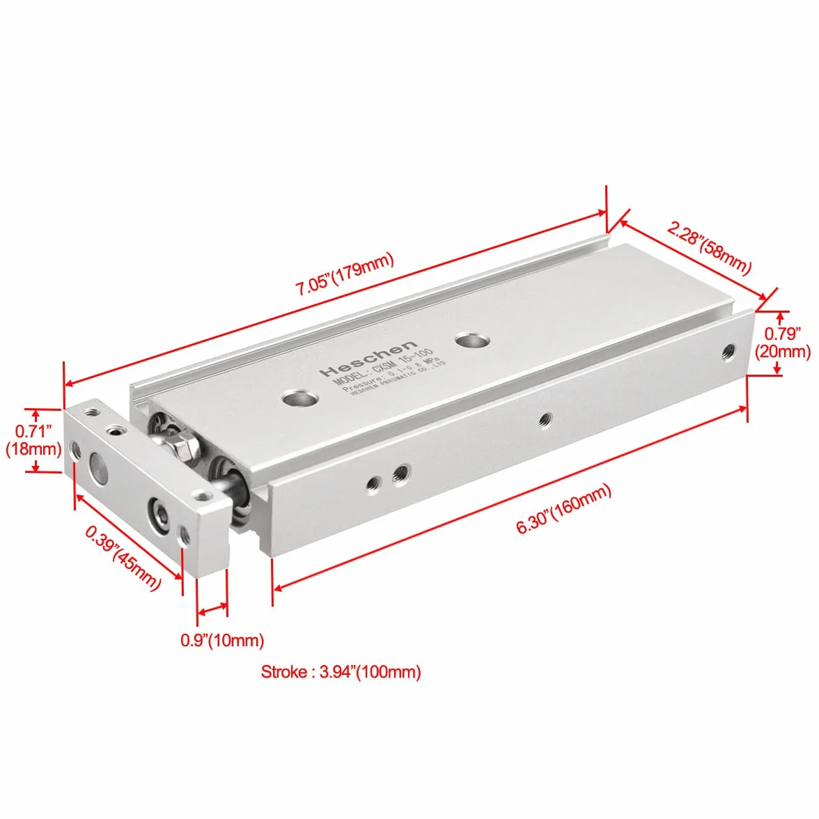 Heschen Podwójny aluminiowy cylinder powietrzny CXSM 15-100 prowadnica płyta podwójny pręt prowadzony pneumatyczne łożysko ślizgowe amortyzowany otwór 15 mm skok 100 mm dwustronnego działania
