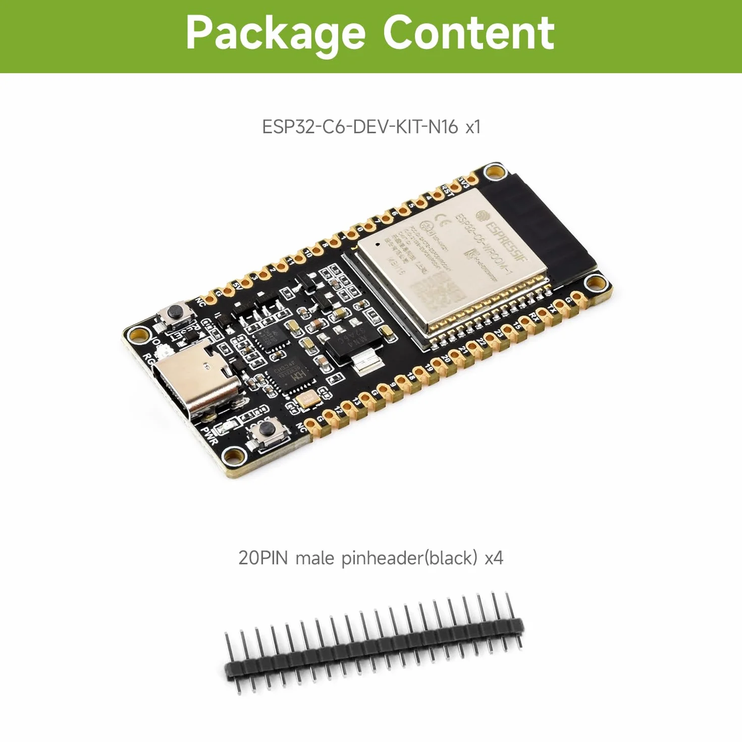 Waveshare ESP32-C6 Microcontroller, WiFi 6 Development Board, 160MHz Processor, ESP32-C6-WROOM-1-NX Module
