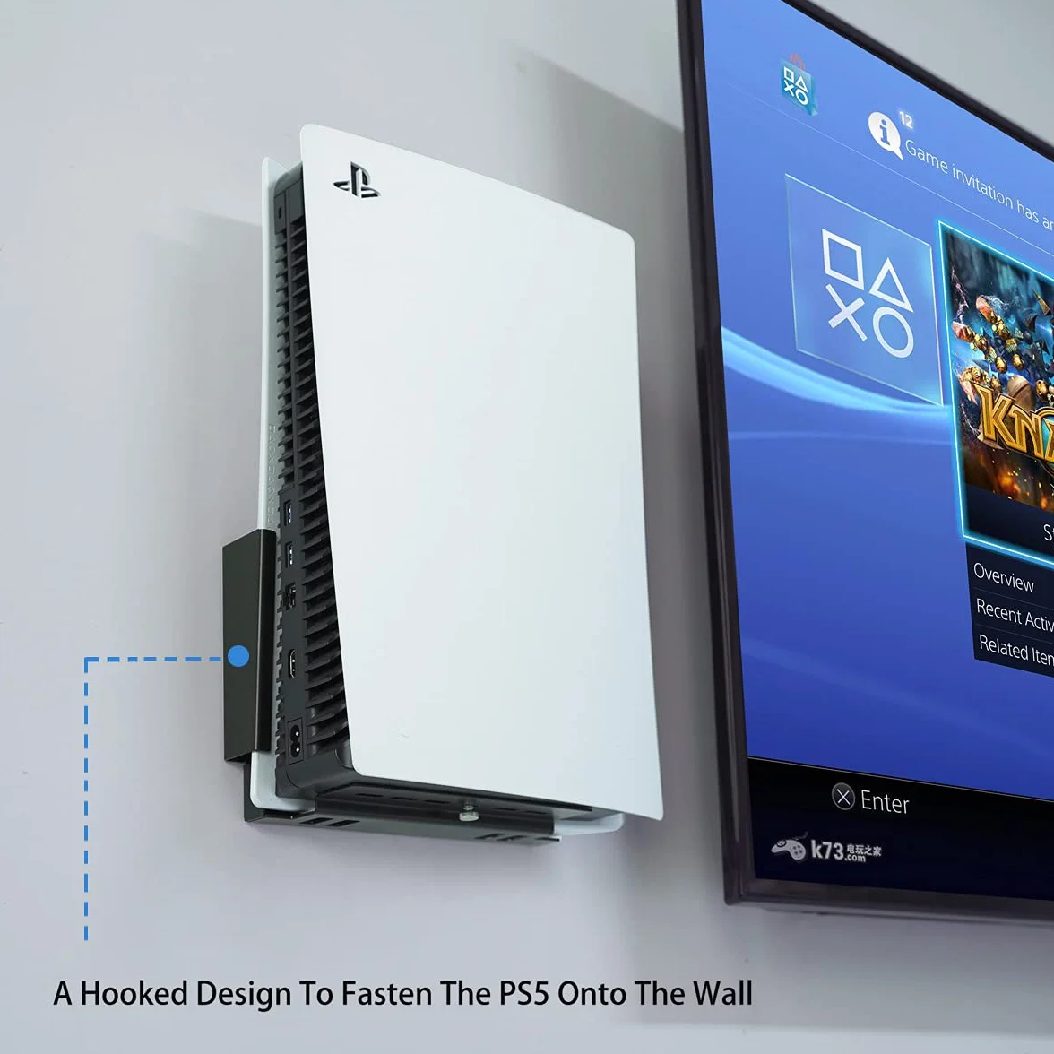 Monzlteck Wall Mount for PS5 Original Disc and Digital, All Metal Vertical Hanging, Space Saver, Easy to Install Black