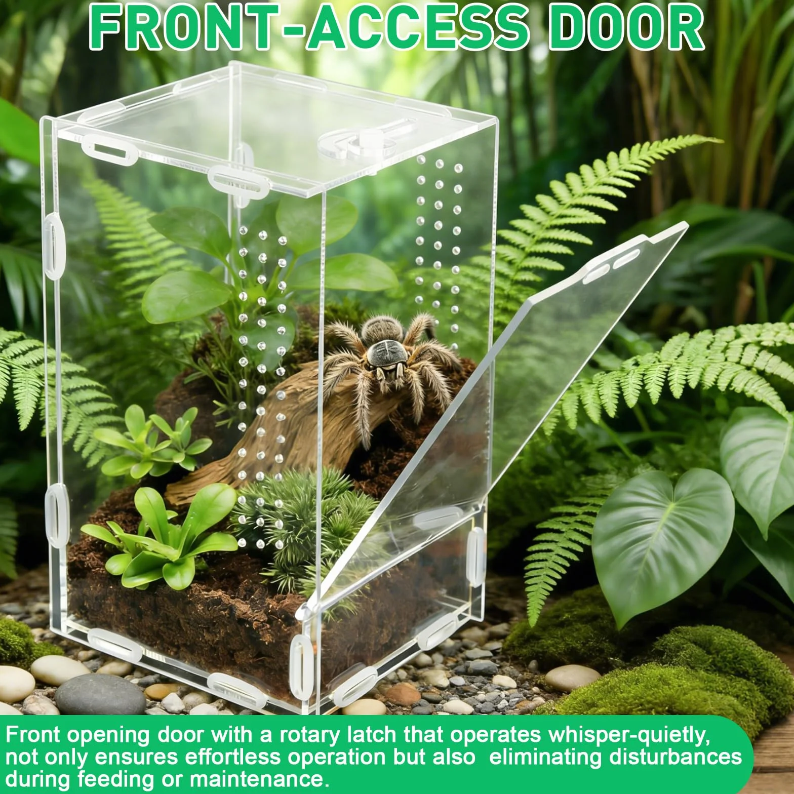 Akrylowe terrarium dla gadów, 20 x 12 x 11 cm, 360° przezroczysta fauna box zawiera pęsetę, oddychające pudełko do hodowli gadów, pudełko do karmienia gadów dla skoczków, jaszczurek, ślimaków