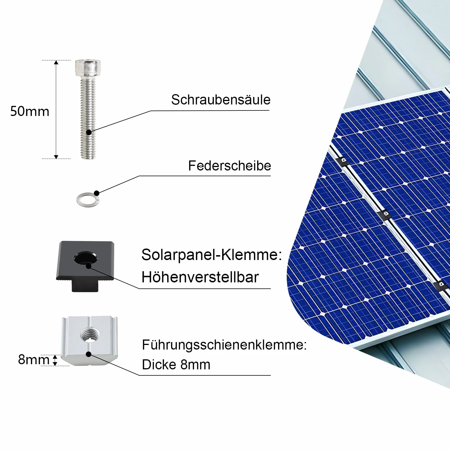 Uchwyt na Panel Słoneczny z 12 cm Szynami - Regulowane Końcówki 30 mm dla Modułów 30-35 mm - Idealny do Dachów Płaskich i Trapezowych