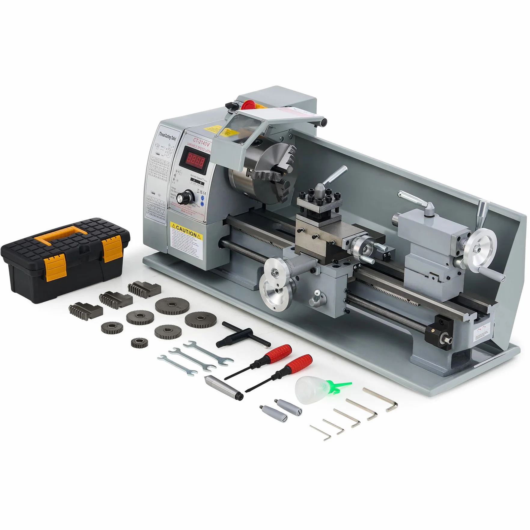 CREWORKS metalowa tokarka 750 W, tokarka 8x16 cali, stołowa tokarka 210x400 mm, tokarka metalowa 2500 obr./min, mini tokarka do metalu do precyzyjnej obróbki metalu, metalowa tokarka (8 x 16 cali)