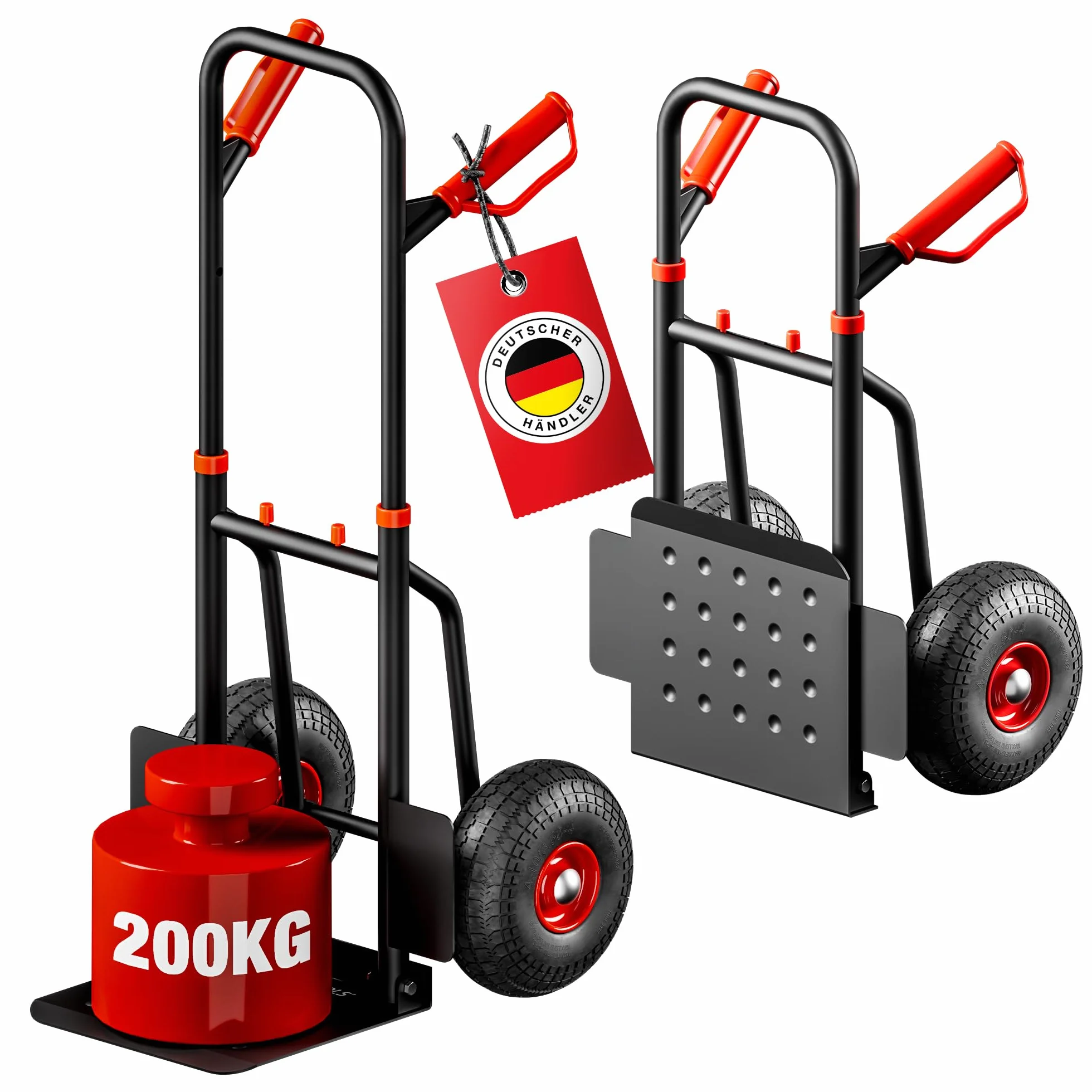ATHLON TOOLS Wózek transportowy do dużych obciążeń, składany, 200 kg – stalowa rama z oponami wypełnionymi powietrzem, duże koła płynnie poruszają się i nie powodują wstrząsów, składany, zajmuje mało