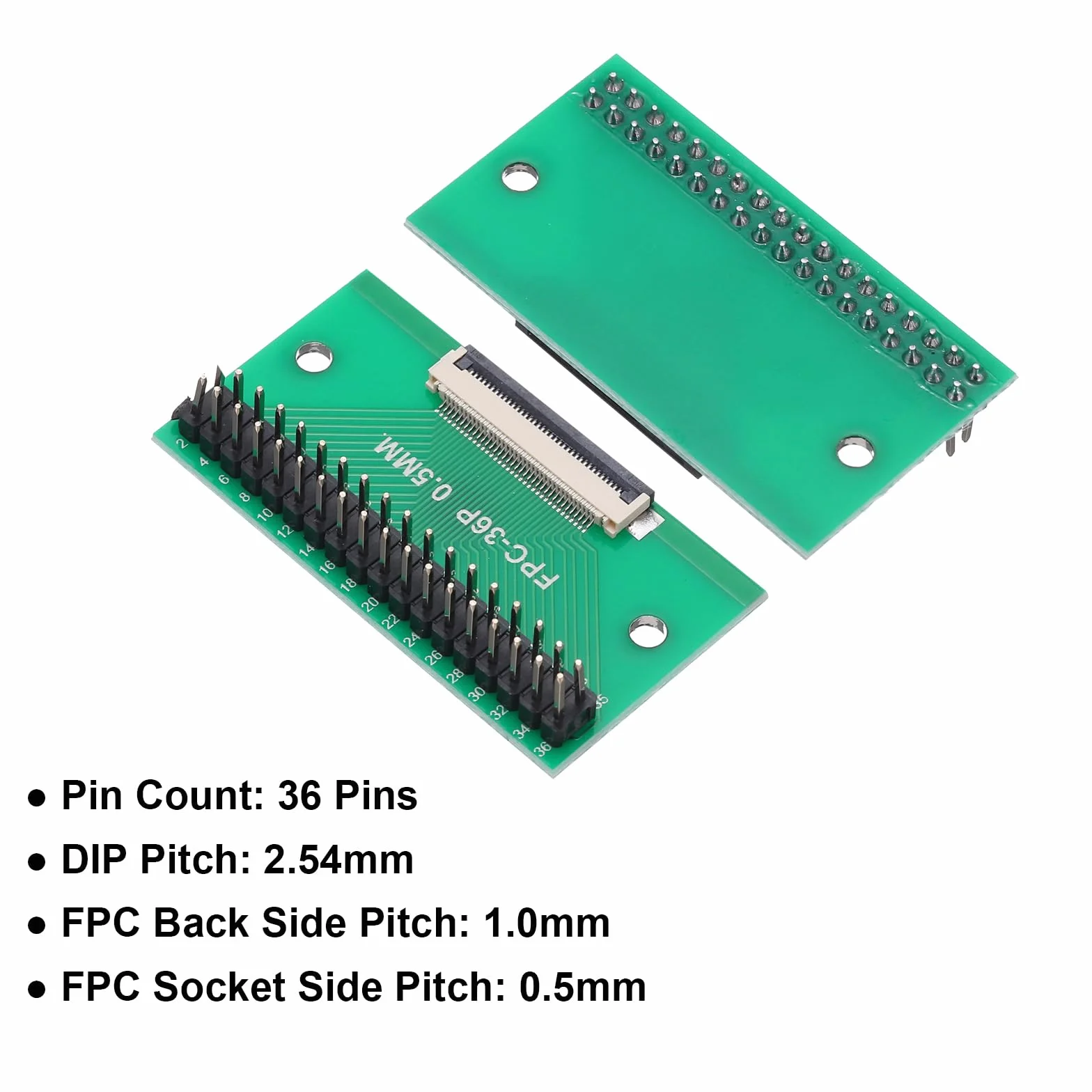 QUARKZMAN 2 szt. FFC 36-pinowe złącze karty 0,5 mm gniazdo 2,54 mm podwójny plik męski pin pasek nagłówka adaptera, płyta konwertera PCB do telewizorów LCD/aparatów cyfrowych/komputerów