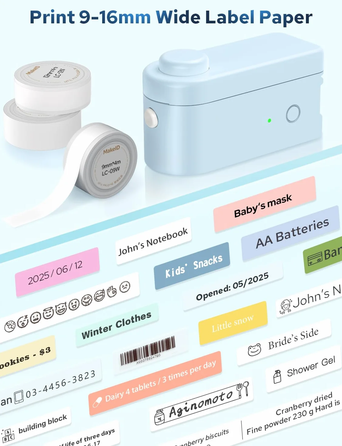Makeid L1-C drukarka etykiet Bluetooth przenośna mini 9-16 mm 31 mm/s