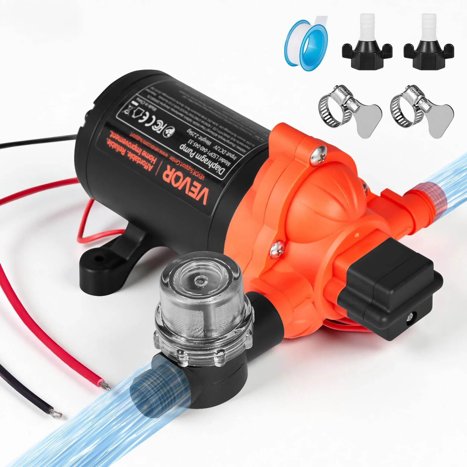 VEVOR Pompa membranowa, 12 V DC, 15,1 l/min, samozasysająca 3-komorowa pompa wodna z automatycznym przełącznikiem ciśnieniowym, ciśnienie 2,75 bar, do przyczep kempingowych, statków, jachtów, myjni