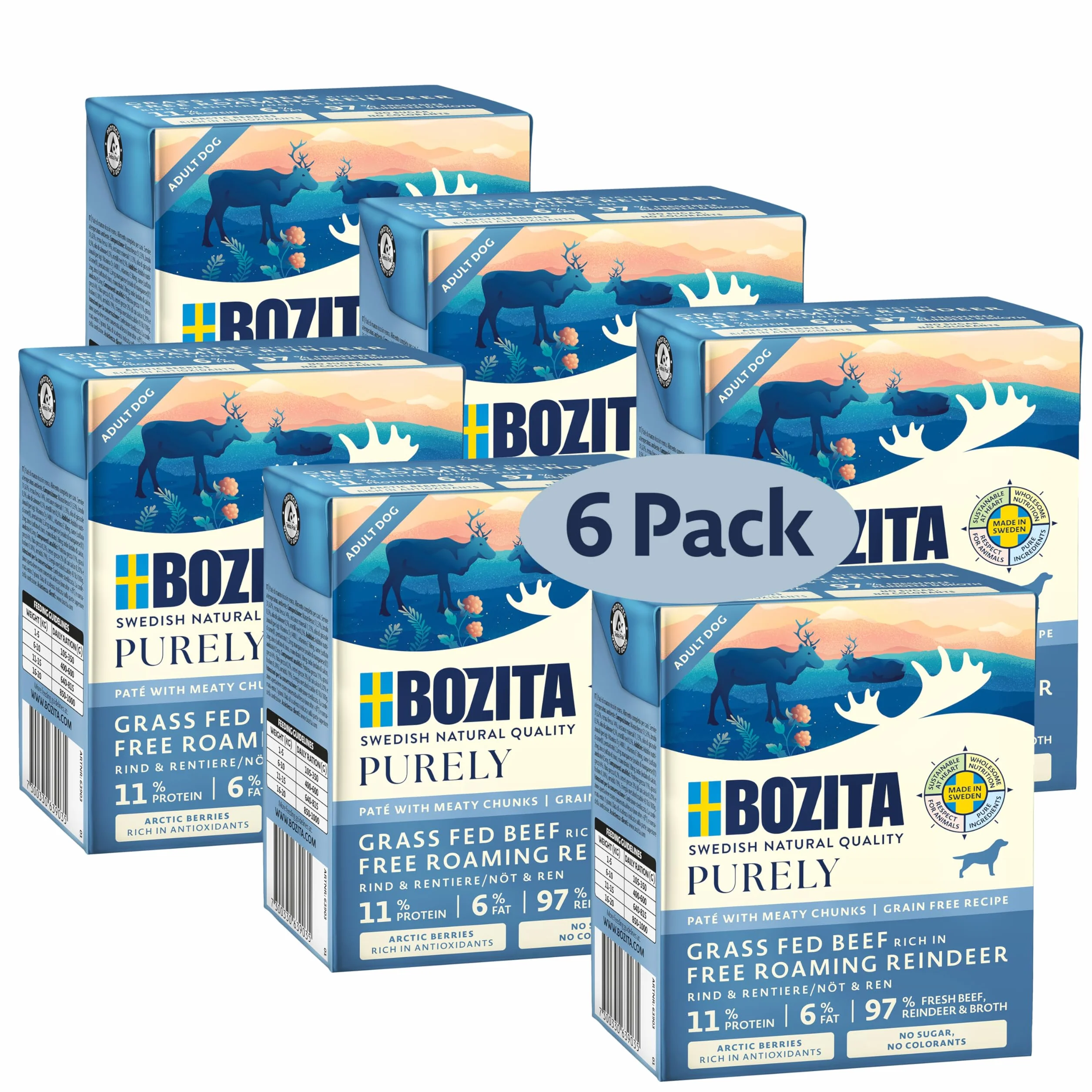 Bozita Purely Paté renifer dla dorosłych – 370 g – mokra karma dla psów bez zbóż w puszce – 11% białka i 6% tłuszczu – dla wszystkich rozmiarów i poziomu aktywności – bez cukru i sztucznych dodatków