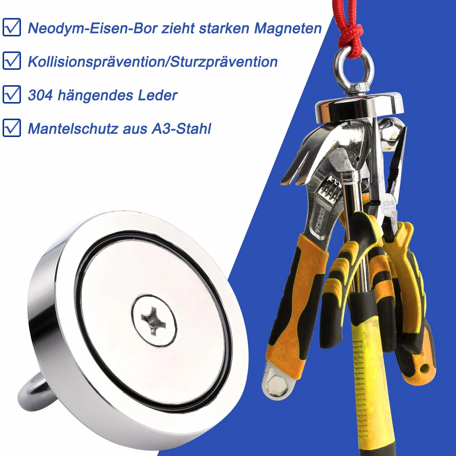 Magnesy neodymowe 45kg 32mm do łowienia magnetycznego 2 sztuki z otworem