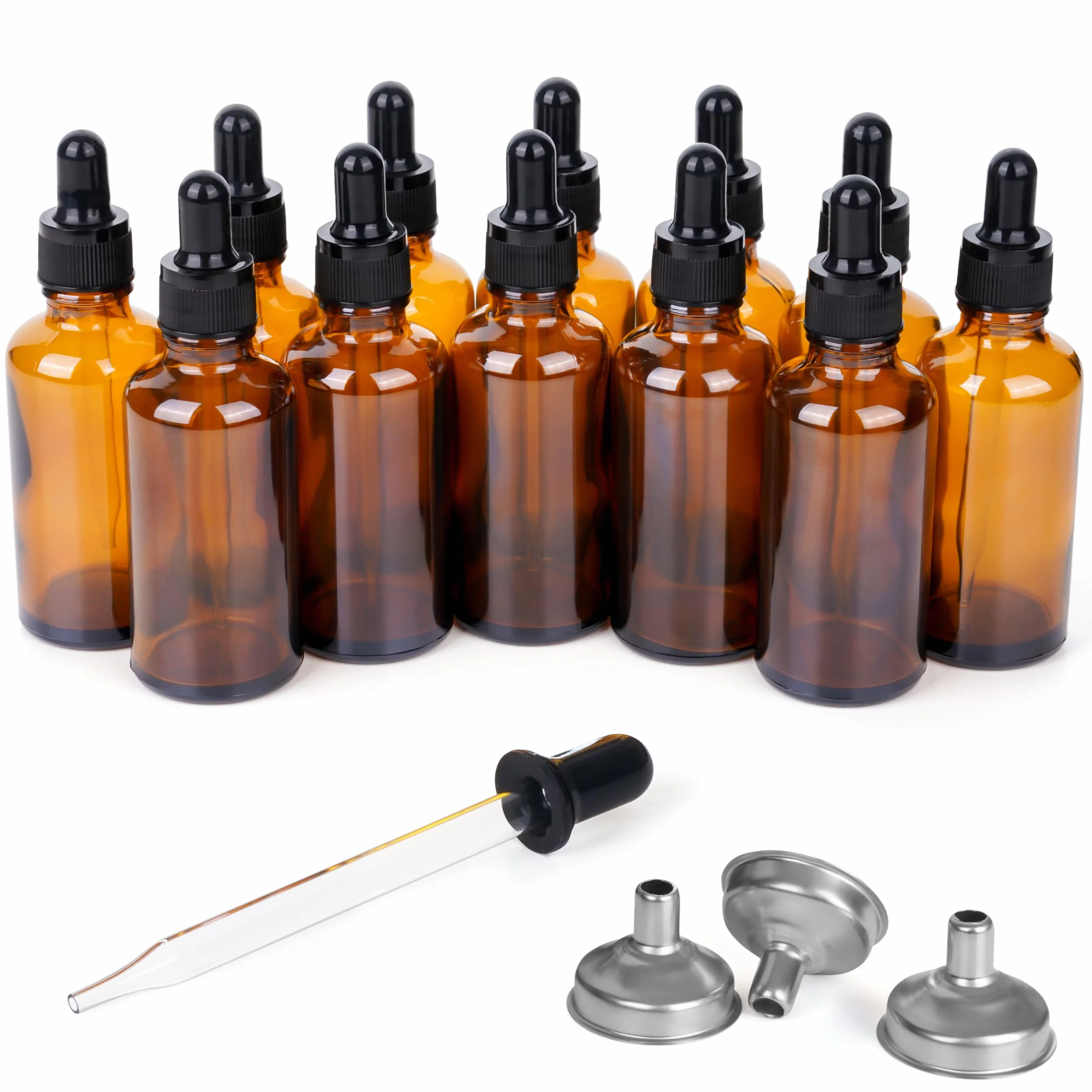 Szklane Butelki Bursztynowe 50ml z Pipetą Zestaw 12 szt.