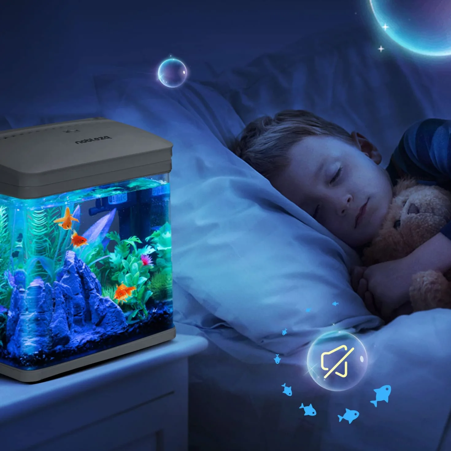 Nobleza - Szklane akwarium z pokrywą i oświetleniem LED. System filtrów o pojemności 7 litrów. Kolor Biały